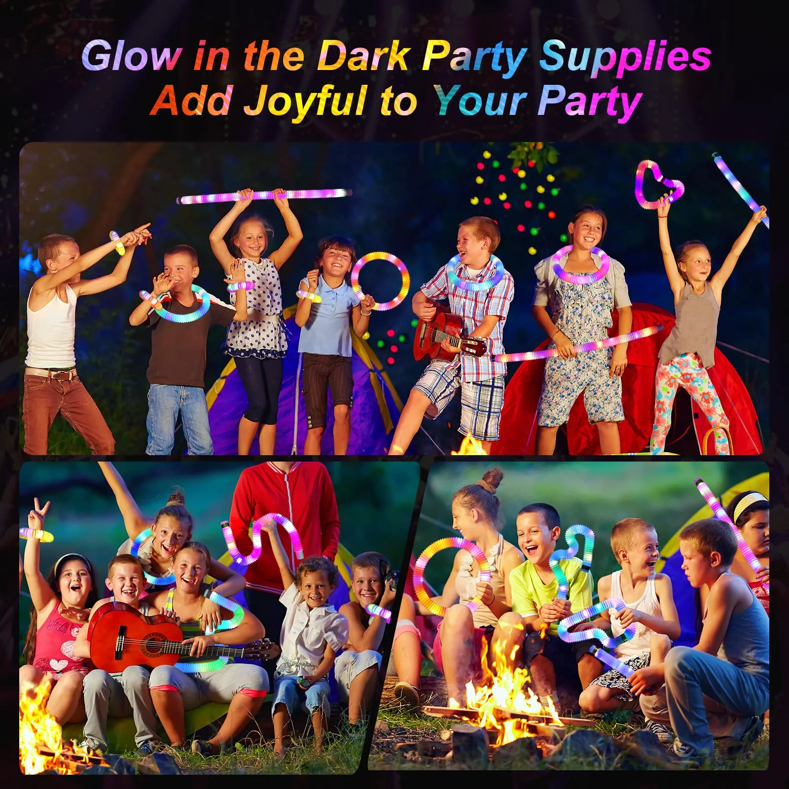 Light Up Glow Sticks Fidget Pop Tubes, 24 Pack Glow in The Dark Party Supplies Toddler Sensory Toys, Glow Stick Thanksgiving Christmas Party Favors Party Pack Gifts for Kids - Image 3
