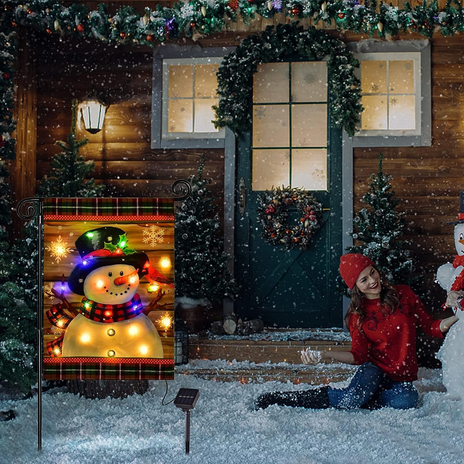 Lighted Christmas Garden Flag for Outside, Led Snowman Garden Flag, Winter Yard Flag 28x40 Double Sided for Outdoor Yard Porch Lawn Decoration - Image 4