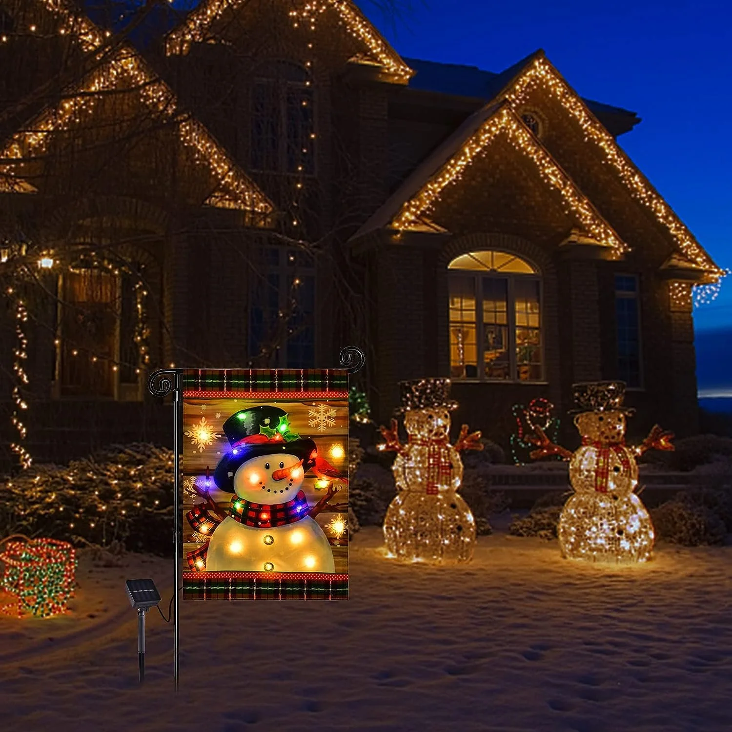 Lighted Christmas Garden Flag for Outside, Led Snowman Garden Flag, Winter Yard Flag 28x40 Double Sided for Outdoor Yard Porch Lawn Decoration - Image 5