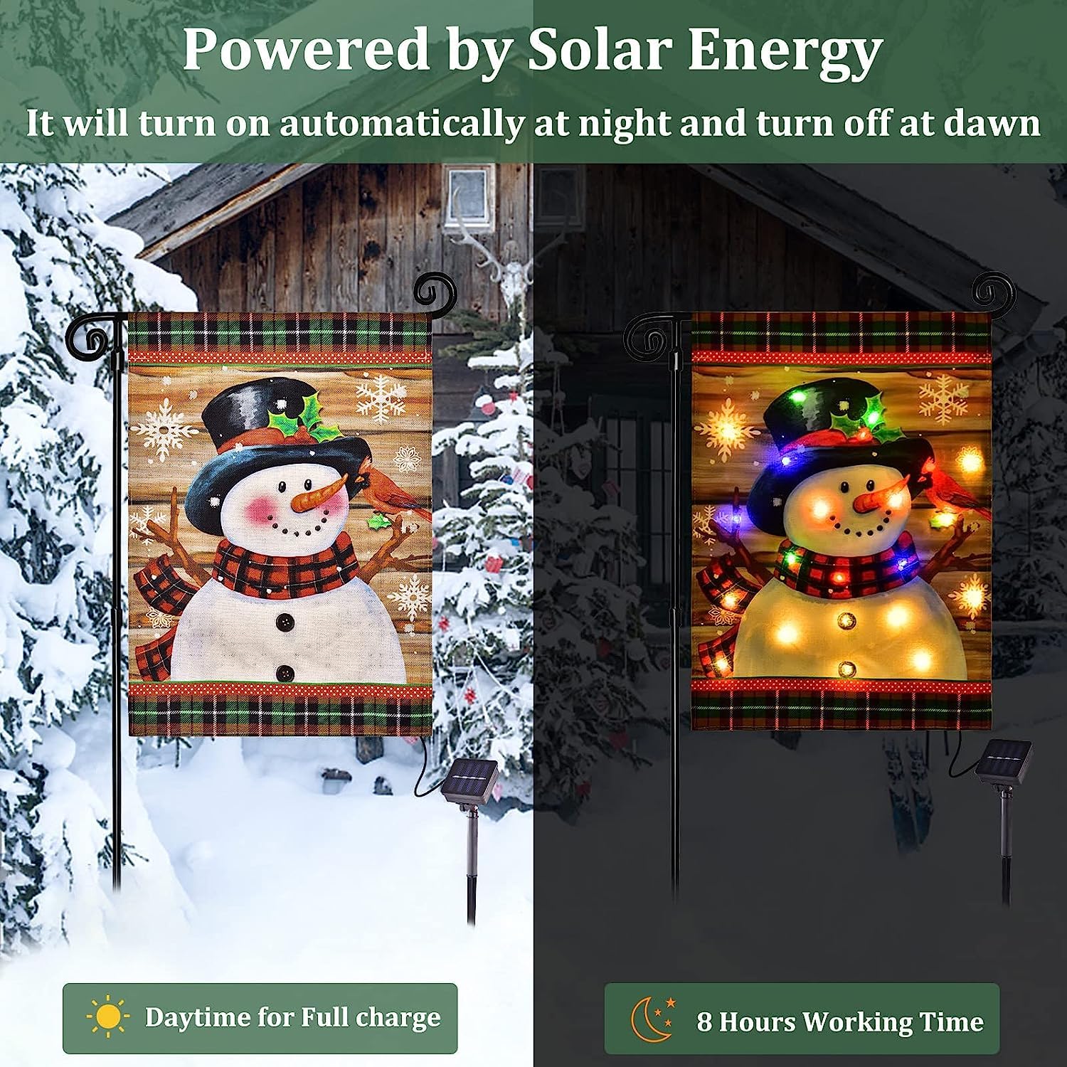 Lighted Christmas Garden Flag for Outside, Led Snowman Garden Flag, Winter Yard Flag 28x40 Double Sided for Outdoor Yard Porch Lawn Decoration - Image 7