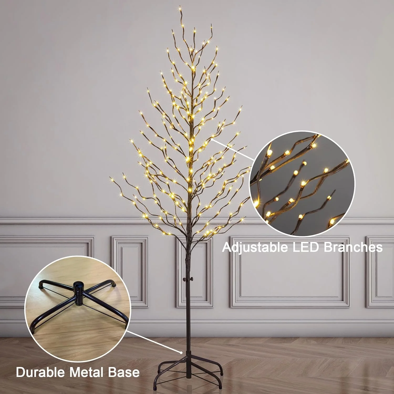 Lightshare Set of 3 Star Light Trees Christmas Decorations, Including 3 feet, 5 feet, and 6 feet, Warm White Christmas Tree, Brown Branch - Image 6