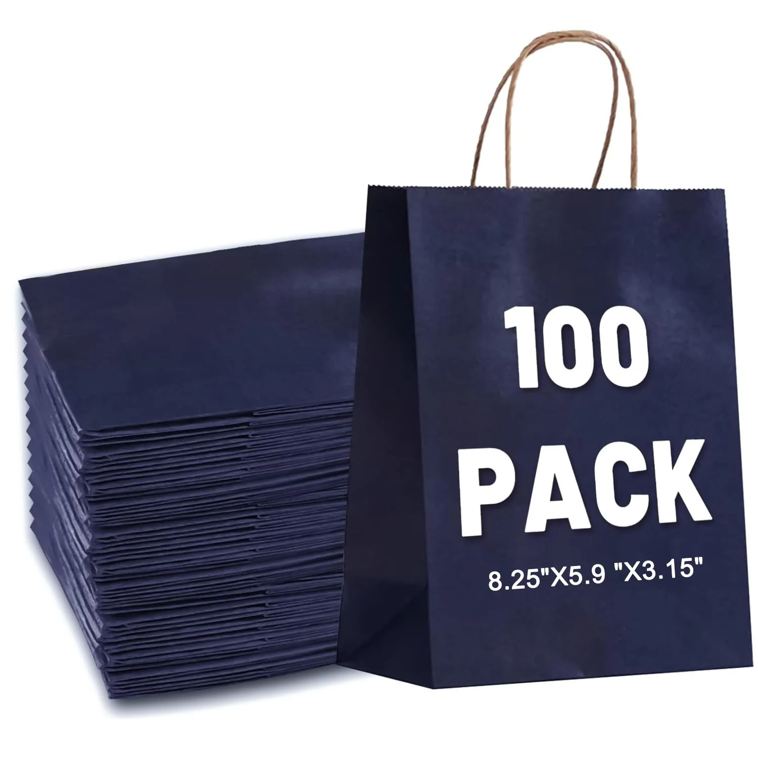 LIHOMR Gift Bags 8.25" x5.9 x3.15 100Pcs Paper Bags with Handles,kraft paper Bags for Small Business Christmas Bags, Wedding, Party Favor, Shopping, Lunch, Halloween Trick-or-Treat(Navy blue)