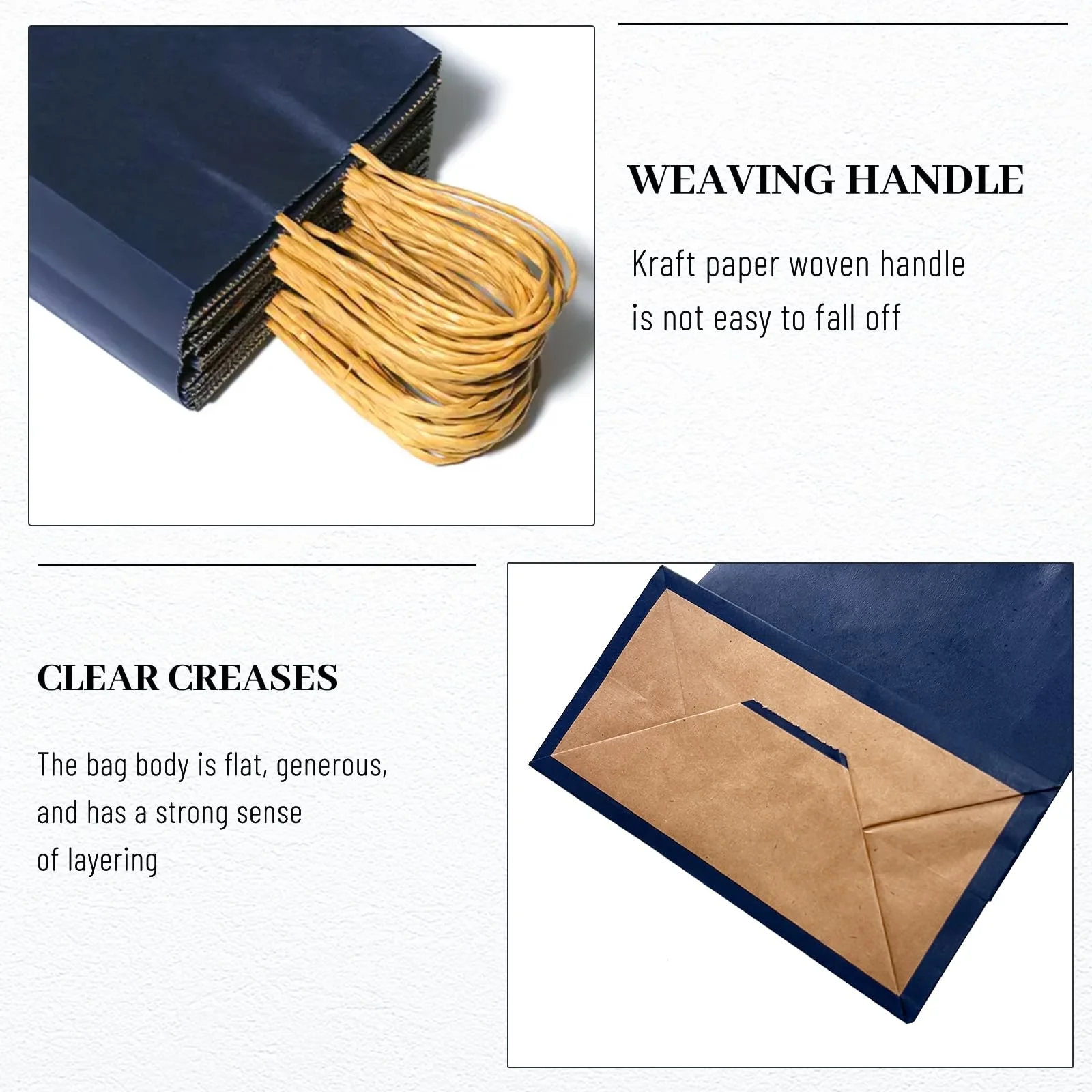 LIHOMR Gift Bags 8.25" x5.9 x3.15 100Pcs Paper Bags with Handles,kraft paper Bags for Small Business Christmas Bags, Wedding, Party Favor, Shopping, Lunch, Halloween Trick-or-Treat(Navy blue) - Image 3