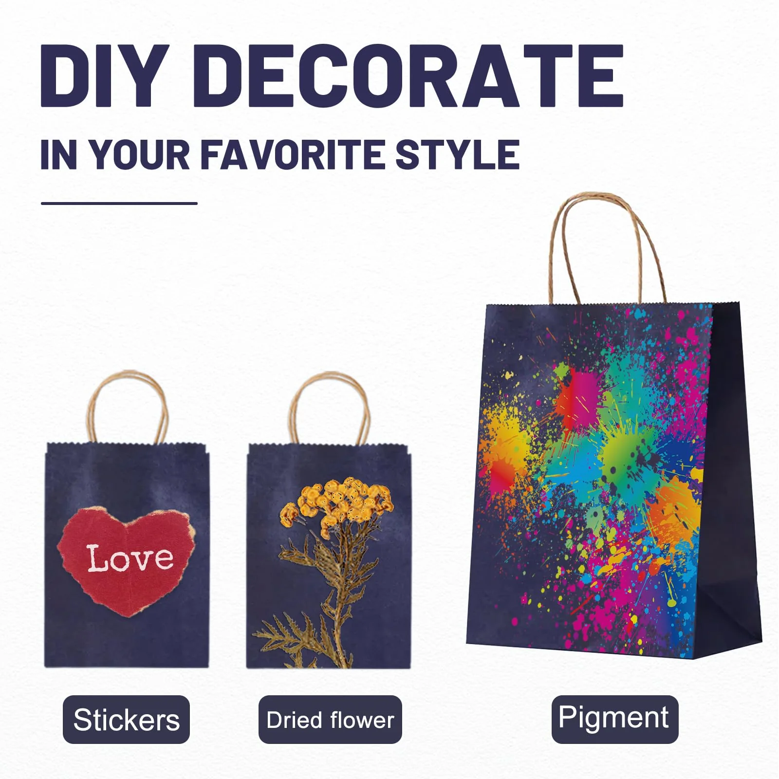 LIHOMR Gift Bags 8.25" x5.9 x3.15 100Pcs Paper Bags with Handles,kraft paper Bags for Small Business Christmas Bags, Wedding, Party Favor, Shopping, Lunch, Halloween Trick-or-Treat(Navy blue) - Image 4