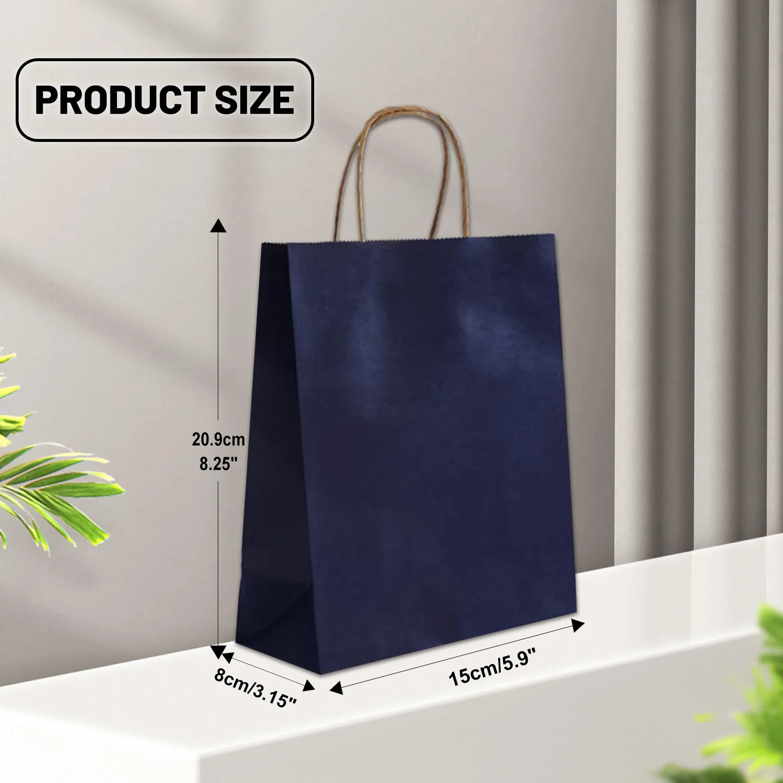 LIHOMR Gift Bags 8.25" x5.9 x3.15 100Pcs Paper Bags with Handles,kraft paper Bags for Small Business Christmas Bags, Wedding, Party Favor, Shopping, Lunch, Halloween Trick-or-Treat(Navy blue) - Image 7