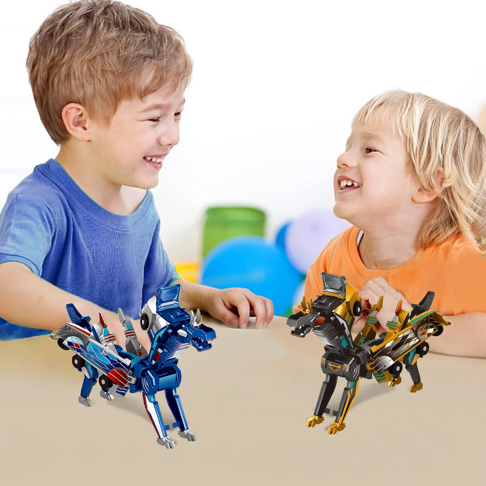 liluwushe 2-in-1 Collision Transformation Dinosaur Car Toy |Magnetic Cars Convertible Robot Toys|DinosaurToys for Kids 3-12 Ideal Christmas Birthday Gift for Boys (Golden Blue) - Image 3