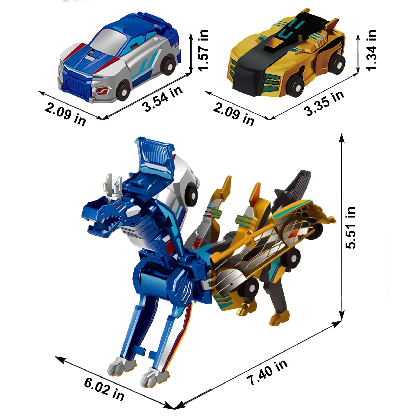 liluwushe 2-in-1 Collision Transformation Dinosaur Car Toy |Magnetic Cars Convertible Robot Toys|DinosaurToys for Kids 3-12 Ideal Christmas Birthday Gift for Boys (Golden Blue) - Image 4