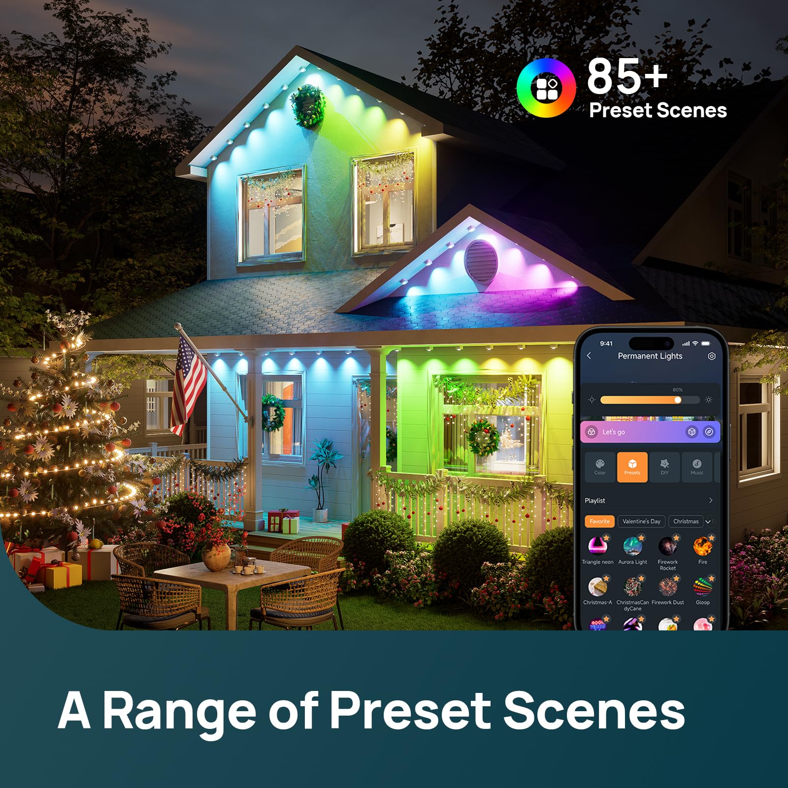 Linkind Permanent Outdoor Lights HP5,Smart AI RGBTW 100ft Christmas Lights, 85 Scenes Modes for Daily Holiday Halloween Decorations,IP67 Waterproof, Compatible with Alexa,Google Assistant - Image 6