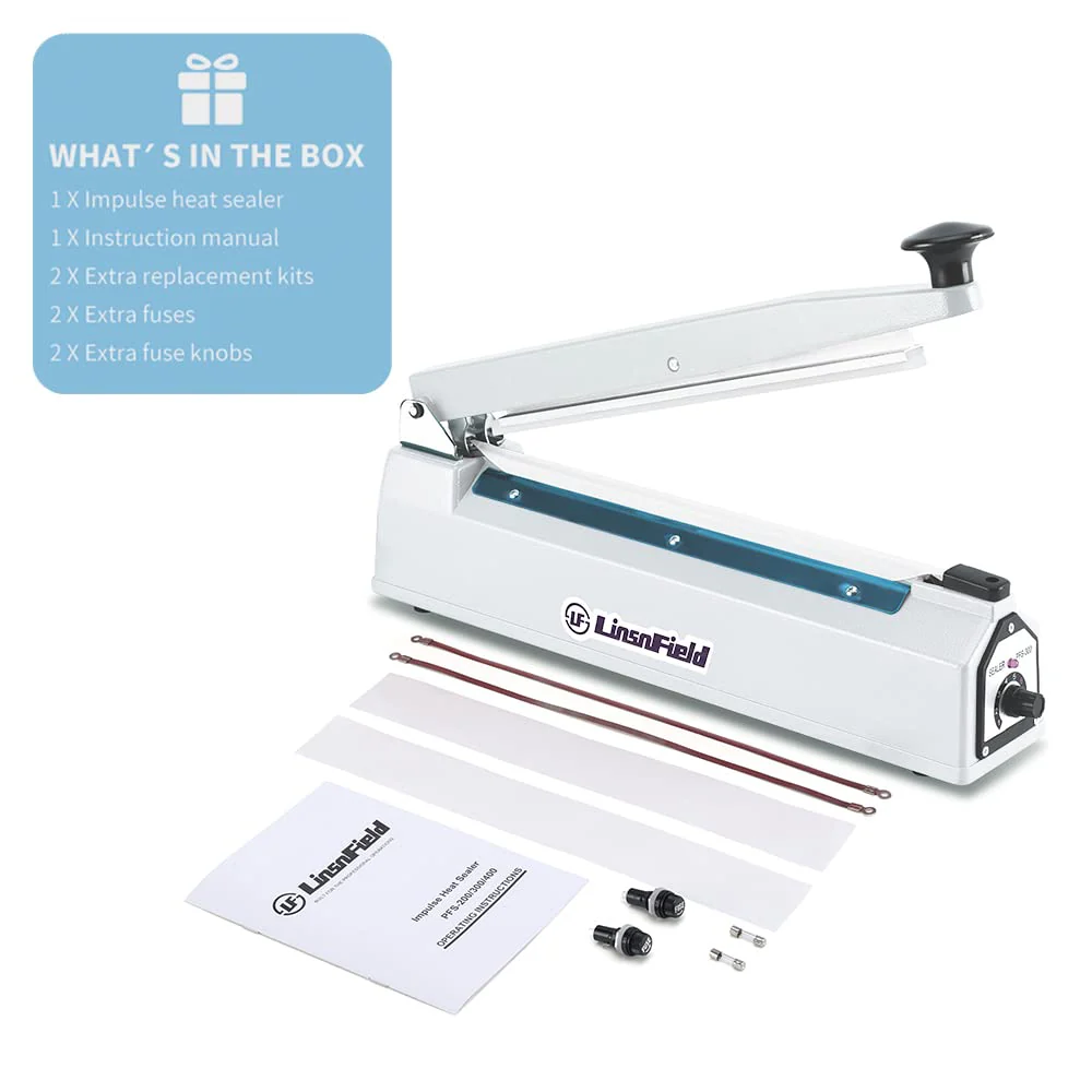 LinsnField Sealer Pro, 12-inch Super Impulse Heat Bag Sealer, 7-mm Sealing System with Patent for Never Burn Out, Antioxidant Aluminium Shield, Copper Transformer, Built-in Fuse Safety System, White - Image 4