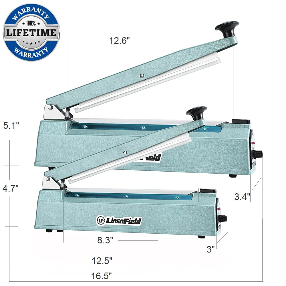 LinsnField Sealer Pro, Patented 12inch Impulse Heat Bag Sealer, 7mm Sealing Width Poly Bag Seal Machine, 2 Replacement Kits 2 Fuses Included, Blue - Image 4