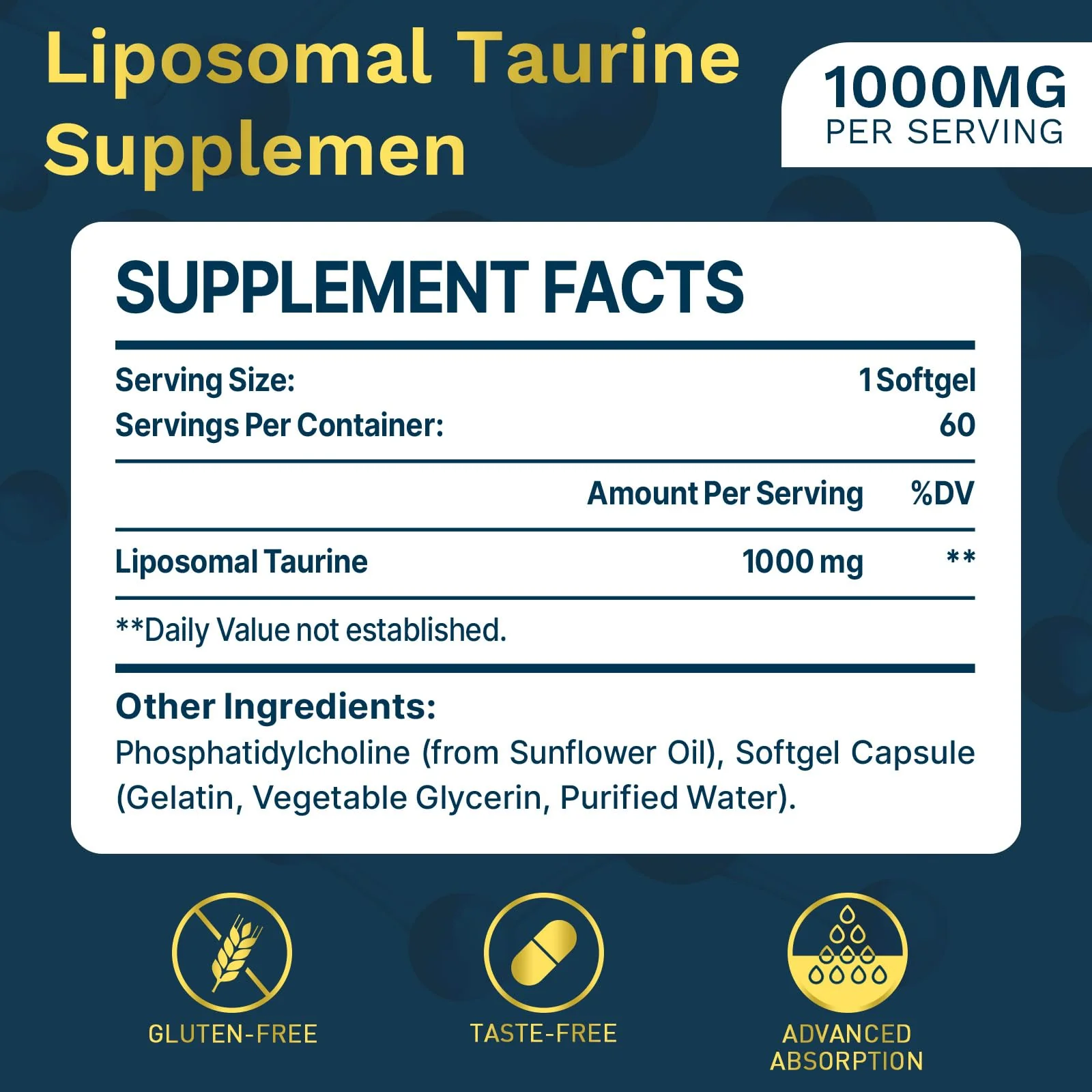 lipmaxmall Liposomal Taurine Supplement 1000mg, High Absorption Amino Acid for Heart, Nerve, Brain, Visual (60 Softgels - 2 Pack) - Image 6