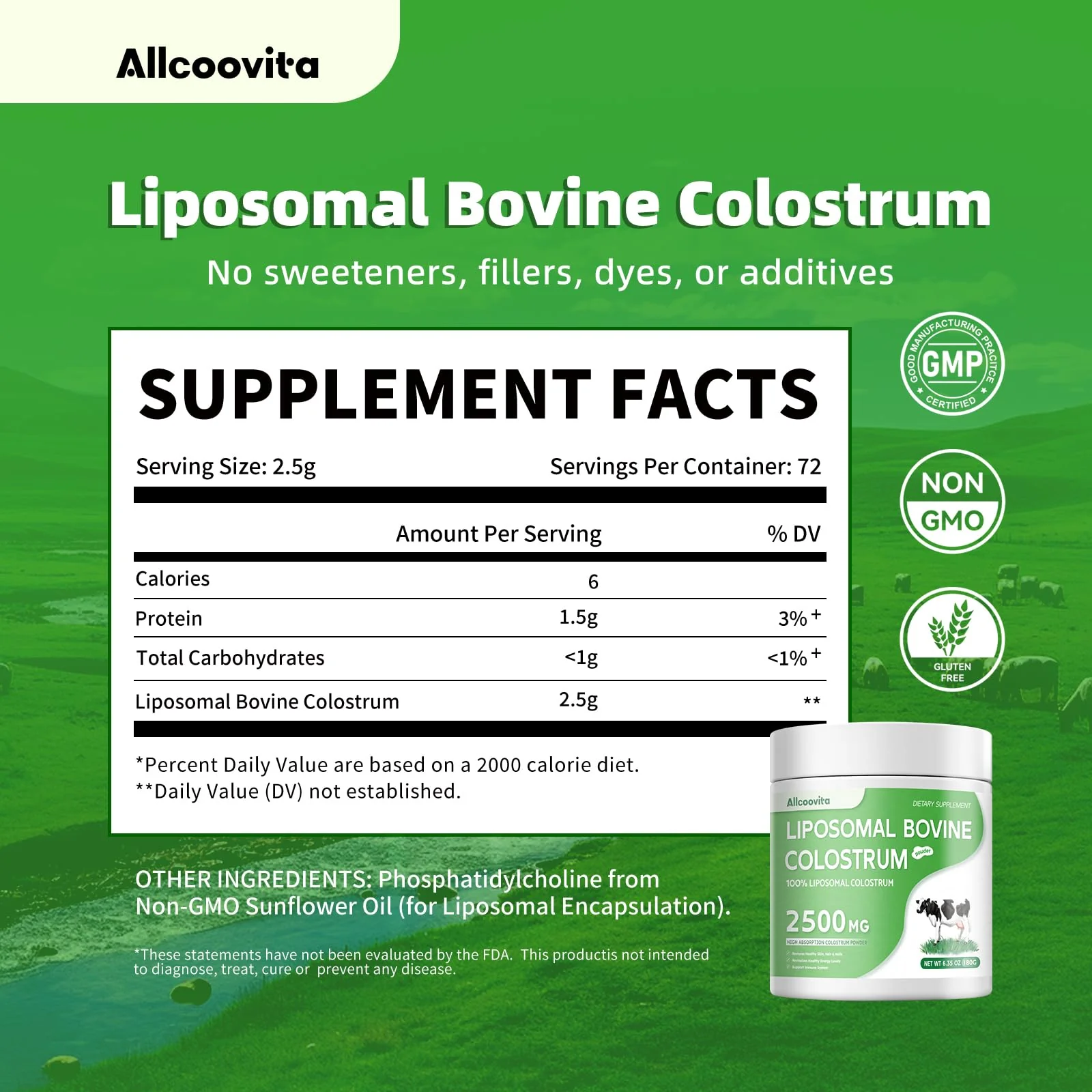 Liposomal Bovine Colostrum Powder - Pure Bovine Colostrum for Humans - Grass Fed Colostrum Supplement for Gut Support, Immune Health and Hair Growth,72 Servings per Bottle.180g/6.35 oz - Image 8