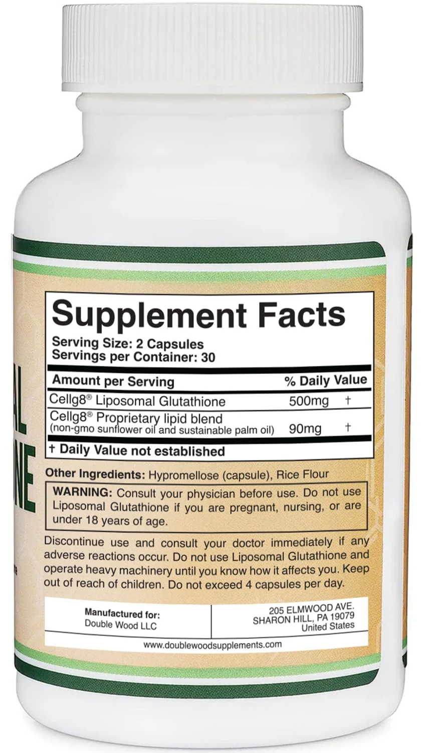 Liposomal Glutathione Supplement 500mg per Serving, 60 Capsules (Vegan Safe, Non-GMO) Max Absorption Liposomal Glutathione with Genuine Smell and Taste by Double Wood - Image 3