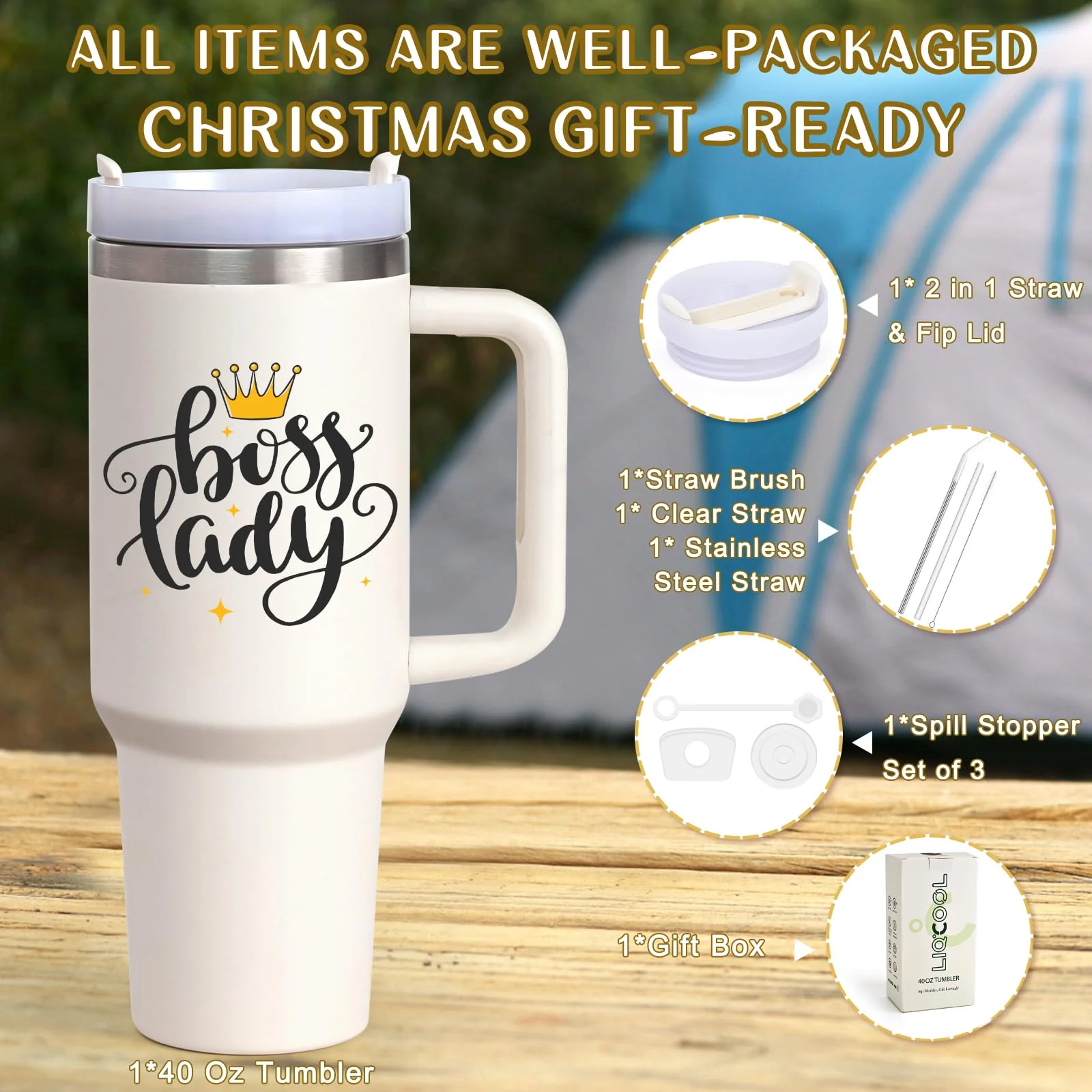LiqCool Boss Gifts for Women - 40 oz Tumbler with Handle and Straw Lid, Great Gift Idea for Bosses Day, Birthday, Christmas (Cream) - Image 4