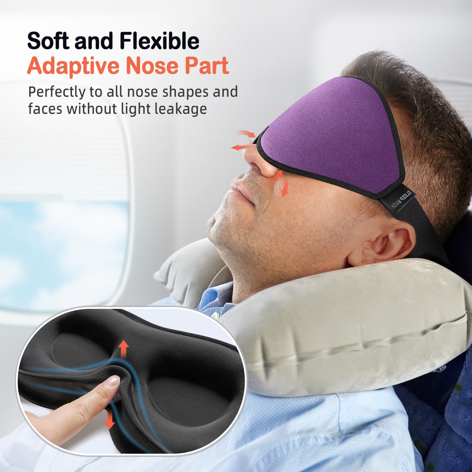 LitBear Sleep Mask for Side Sleeper Women Men, Eye Mask for Sleeping Light Blocking, 3D Contoured Cup Sleeping Mask, Soft Breathable Sleep Eye Mask with Adjustable Elastic Strap for Flight Nap - Image 6