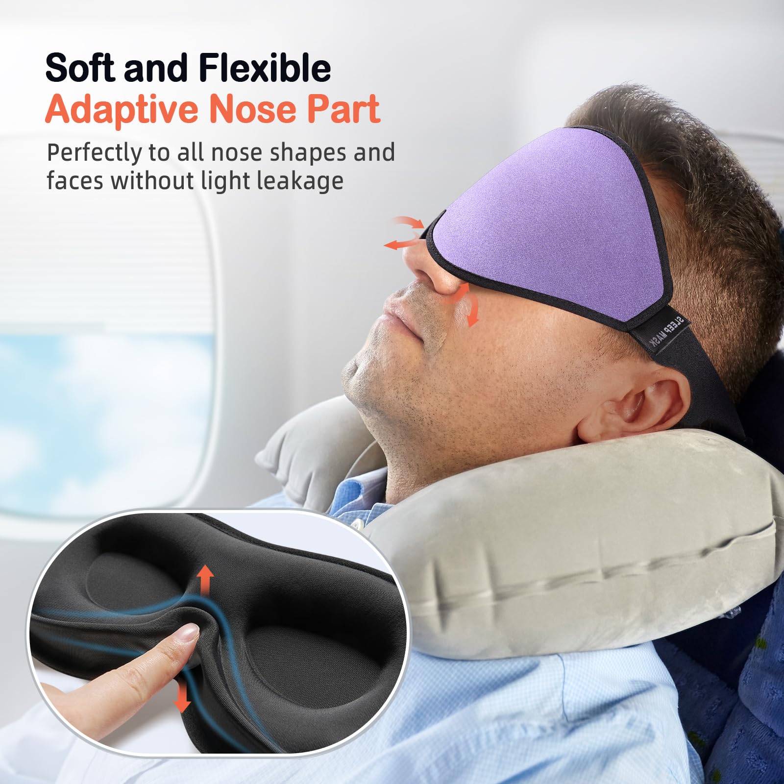 LitBear Sleep Mask for Side Sleeper Women Men, Eye Mask for Sleeping Light Blocking, 3D Contoured Cup Sleeping Mask, Soft Breathable Sleep Eye Mask with Adjustable Strap for Flight, Light Purple - Image 6