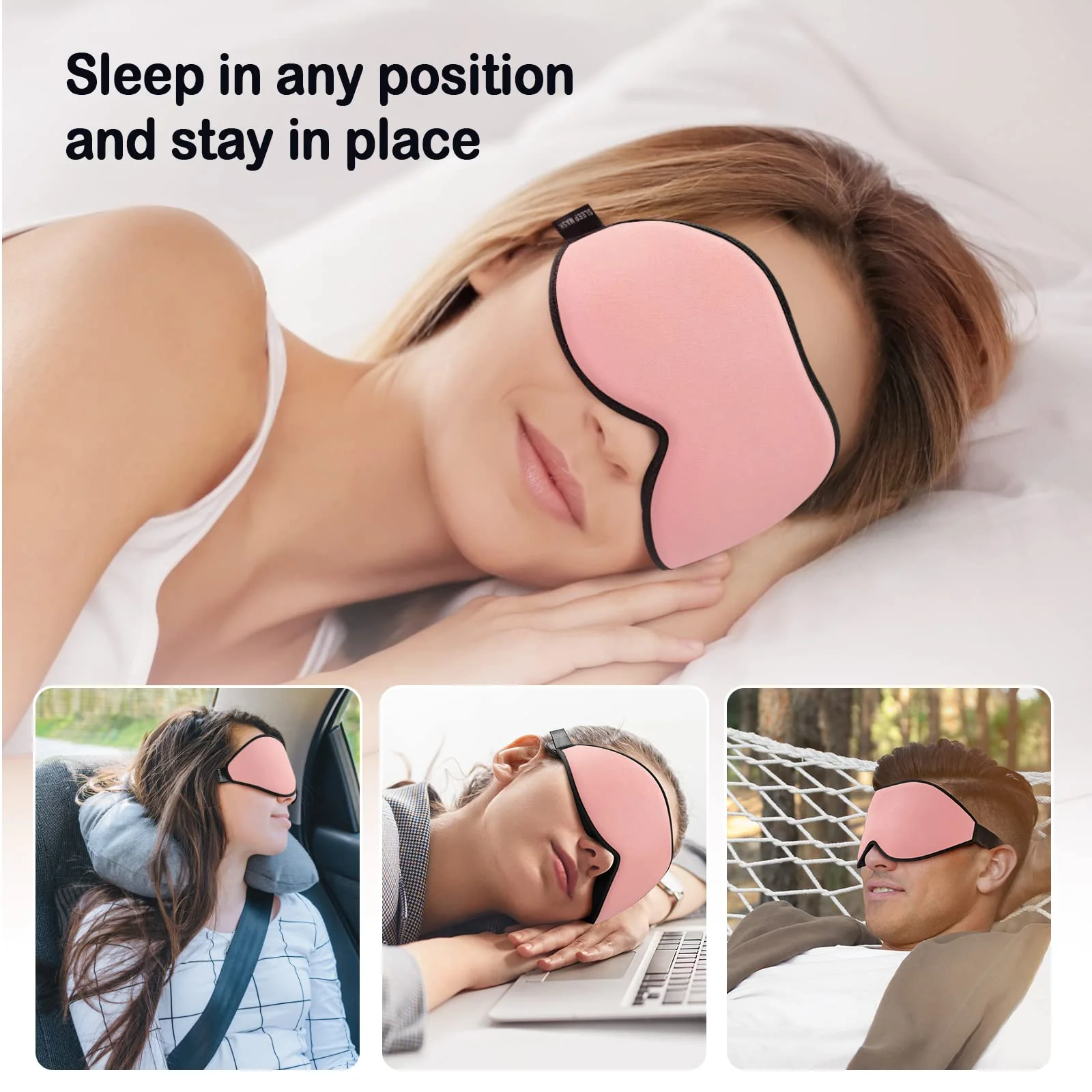 LitBear Sleep Masks for Women, Pink Eye Mask for Sleeping, Comfortable Night Sleeping Mask, Soft Contoured Eye Cover for Sleeping with Elastic Strap for Side Sleeper Men Flying Shift Worker - Image 2