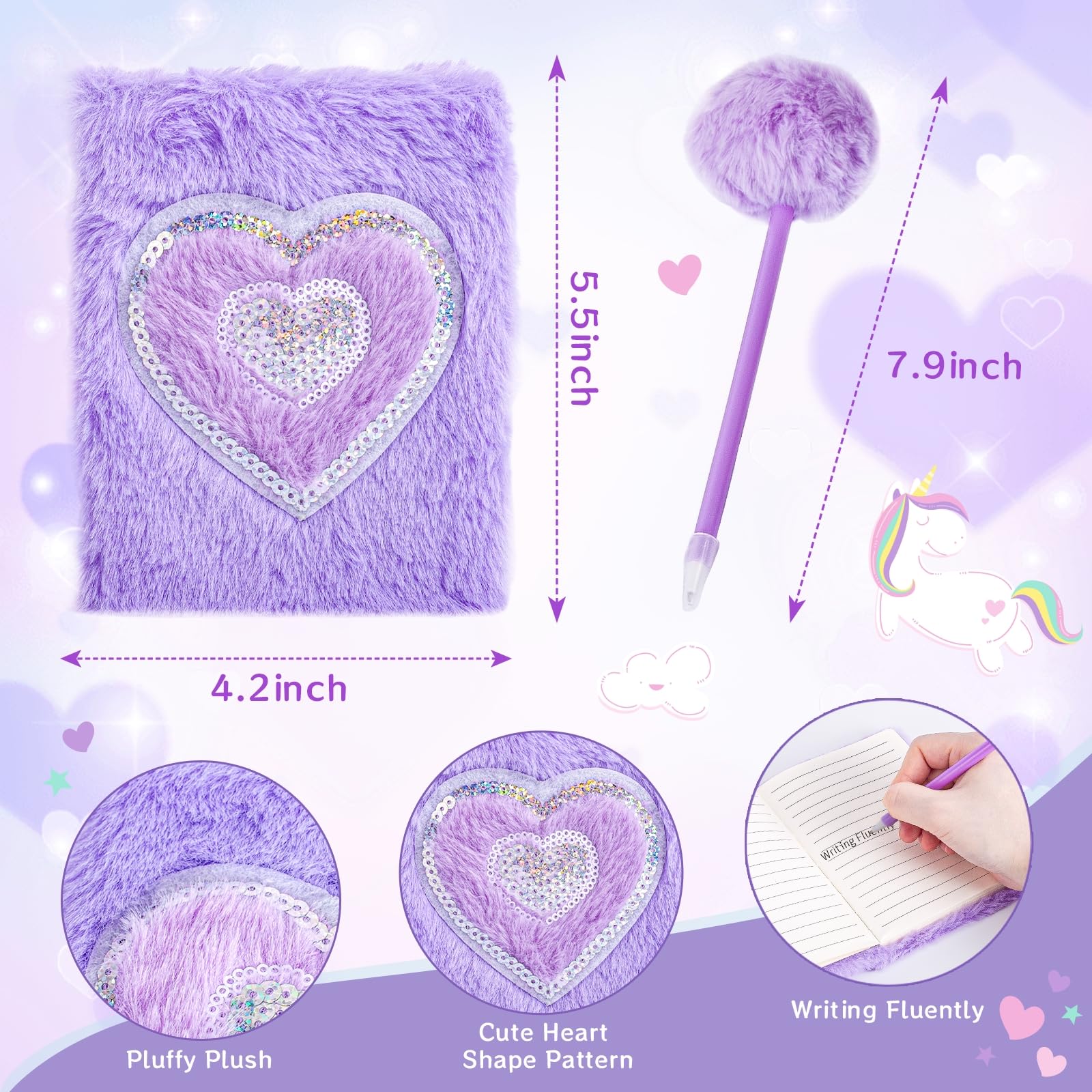 Little Girl Purse Accessories, My First Purse Set - Play Makeup Princess Plush Diary Unicorn Eye Mask Wallet Phone Pretend Credit Cards Kids Pretend Play Christmas Toy Gift for Girl Age 3+ - Image 3
