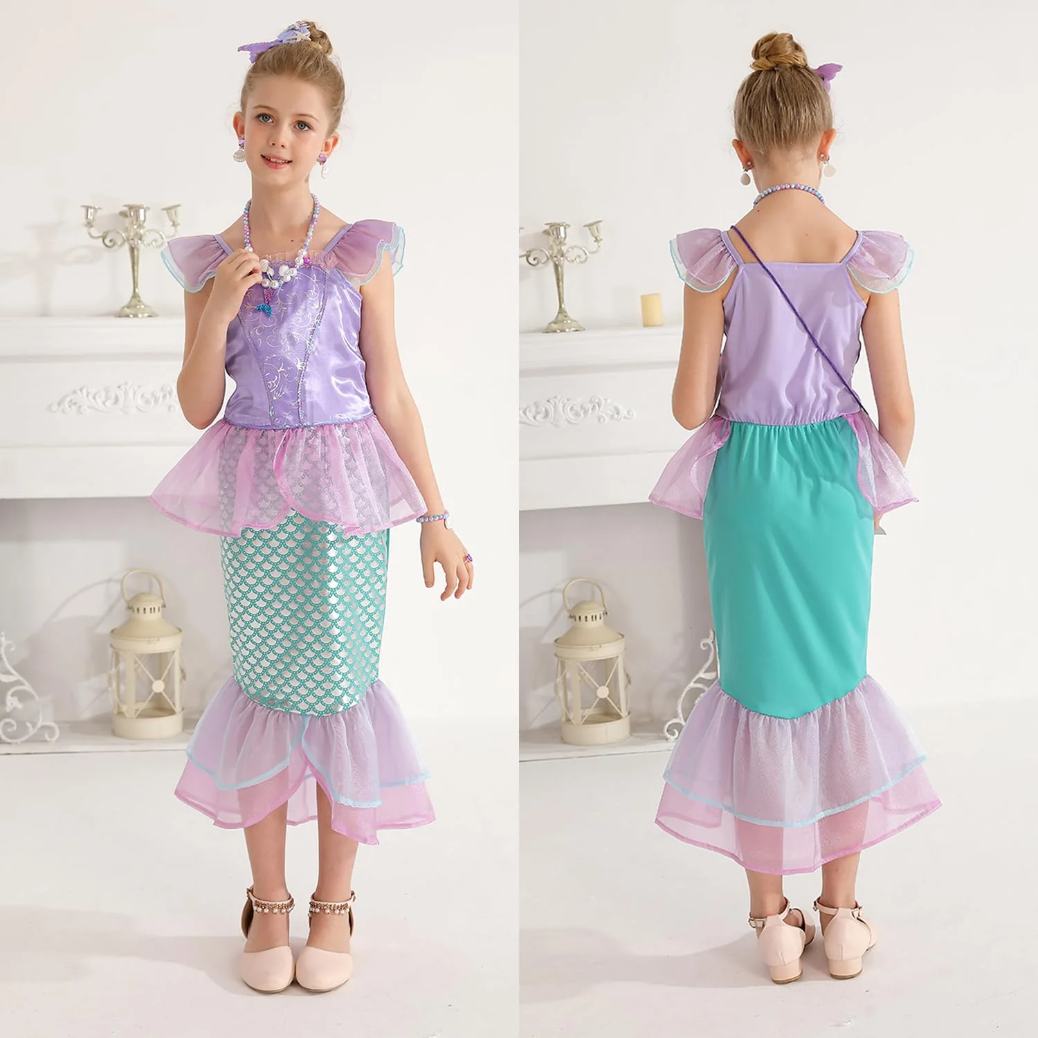 Little Girls Princess Mermaid Costume for Girls Dress Up with Accessory for Christmas Birthday Party Supplies - Image 2