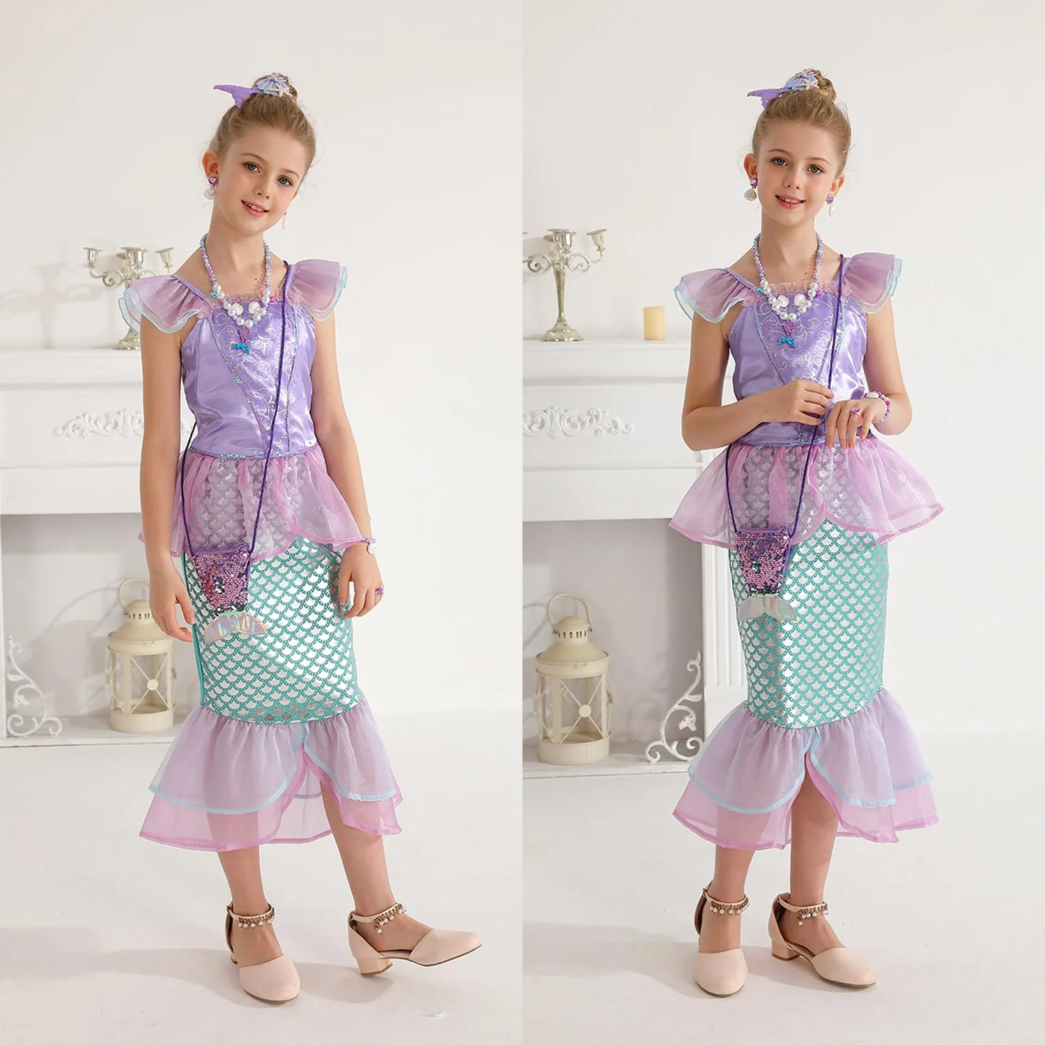 Little Girls Princess Mermaid Costume for Girls Dress Up with Accessory for Christmas Birthday Party Supplies - Image 3