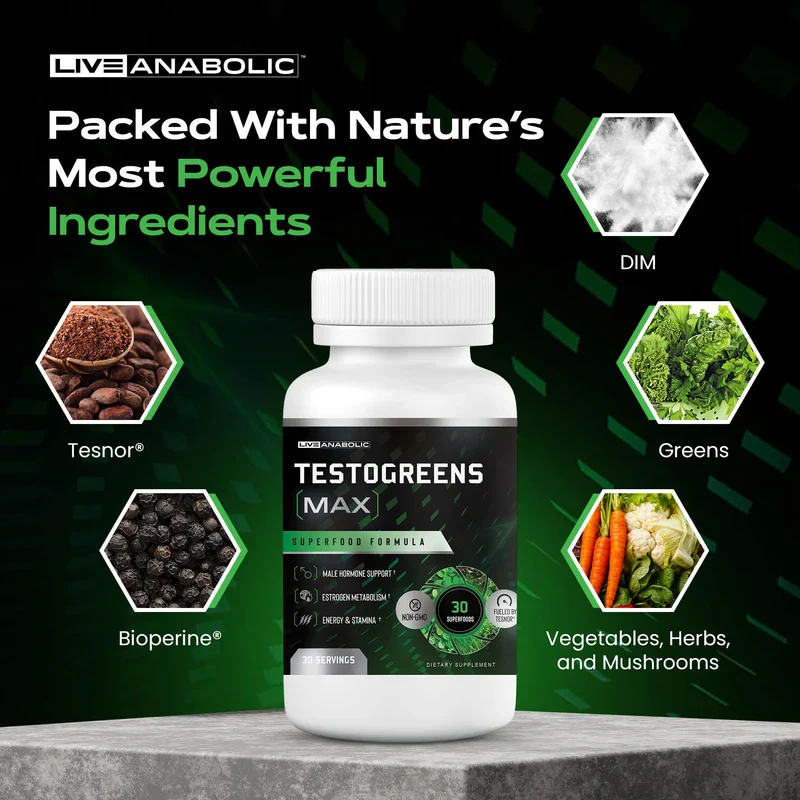 Live Anabolic TestoGreens MAX 30-Day Supply - Men’s Daily Supplement with Tesnor, DIM & Bioperine for Natural Hormone Balance, Enhanced Energy & Stamina, Includes Powerful Plant Extracts - Image 3