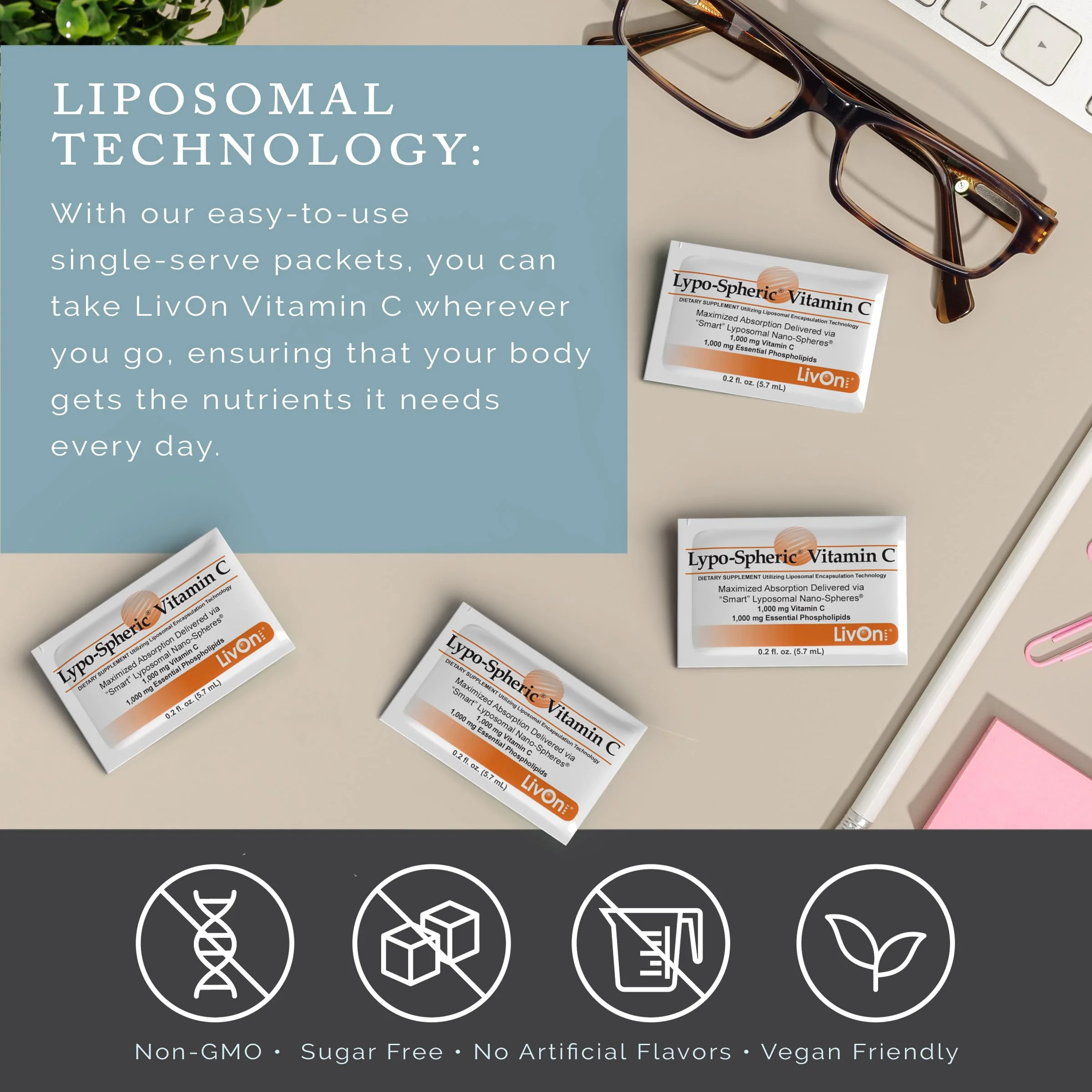 LivOn Laboratories Lypo–Spheric Vitamin C – 3 Cartons (90 Packets) – 1,000 mg Vitamin C & 1,000 mg Essential Phospholipids Per Packet – Liposome Encapsulated for Improved Absorption – 100% Non–GMO - Image 2