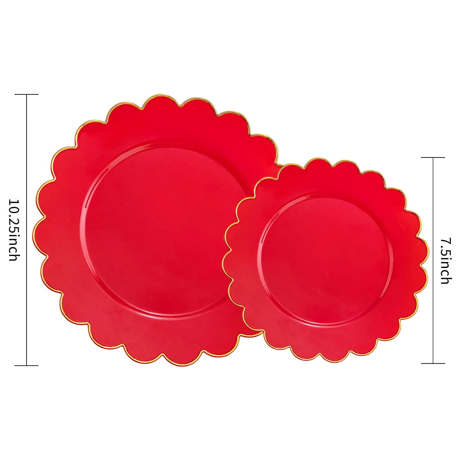 LIYH 60 Pcs Red Scalloped Plastic Christmas Plates with Gold Edge - Red Disposable Plates with Gold Rim Includes 30 Dessert & 30 Dinner Plate Dishes Tableware for Party Christmas Day - Image 8