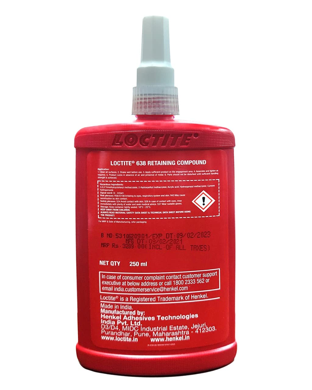 Loctite 638 Green High Strength Retaining Compound, 250 mL Bottle - Image 2