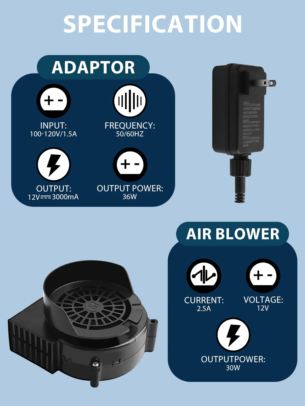 Lorvain 2.5A Replacement Air Blower for Inflatables, Replacement Inflatable Air Fan Blower with 10 White LED Lights & 12v/3A Adapter for Halloween Christmas Outdoor Inflatable Fan Blowers - Image 5