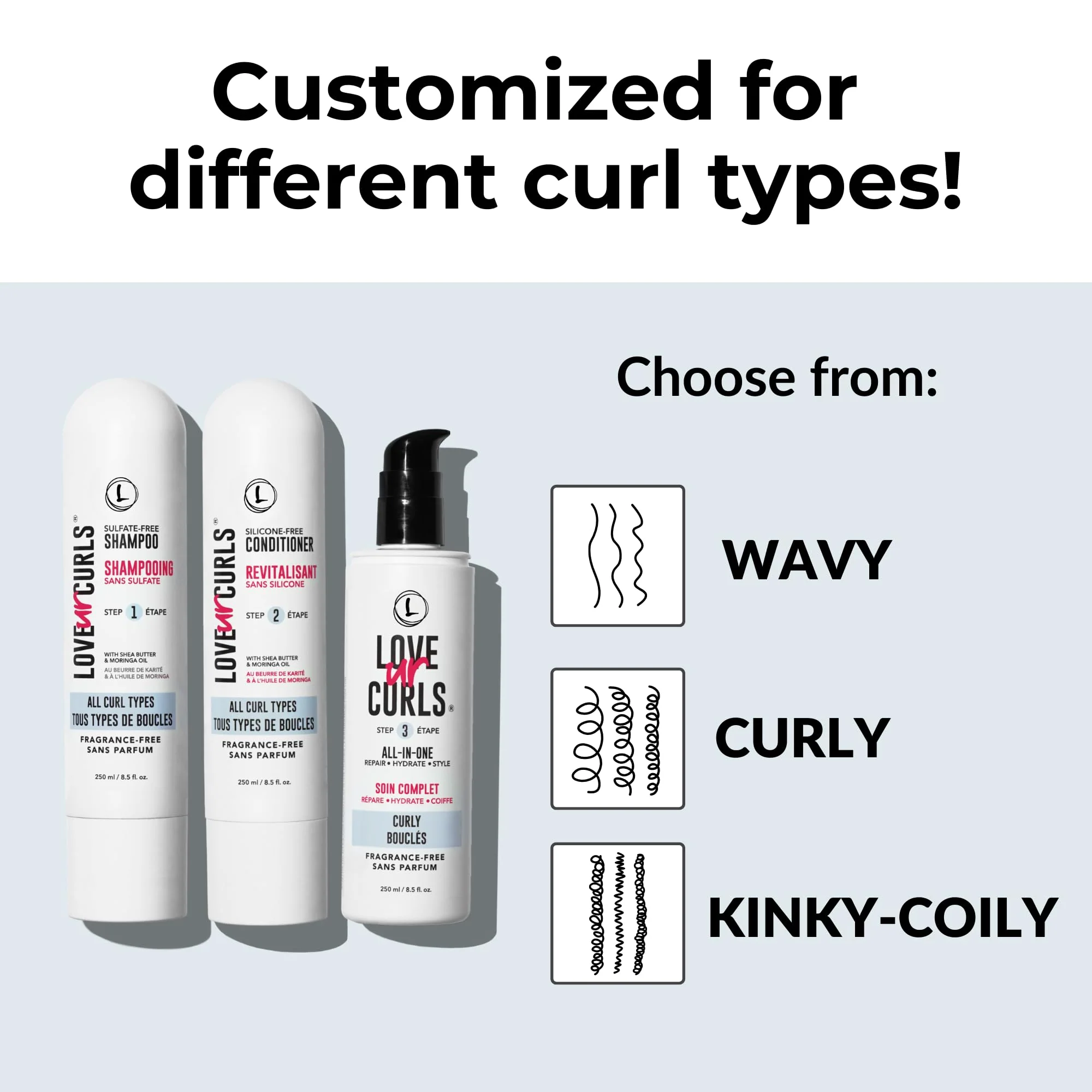 Love Ur Curls Fragrance Free Shampoo and Conditioner Set with All in One Curl Cream Styler for Curly Hair, 3 Step System to Repair, 200 mL - Image 2