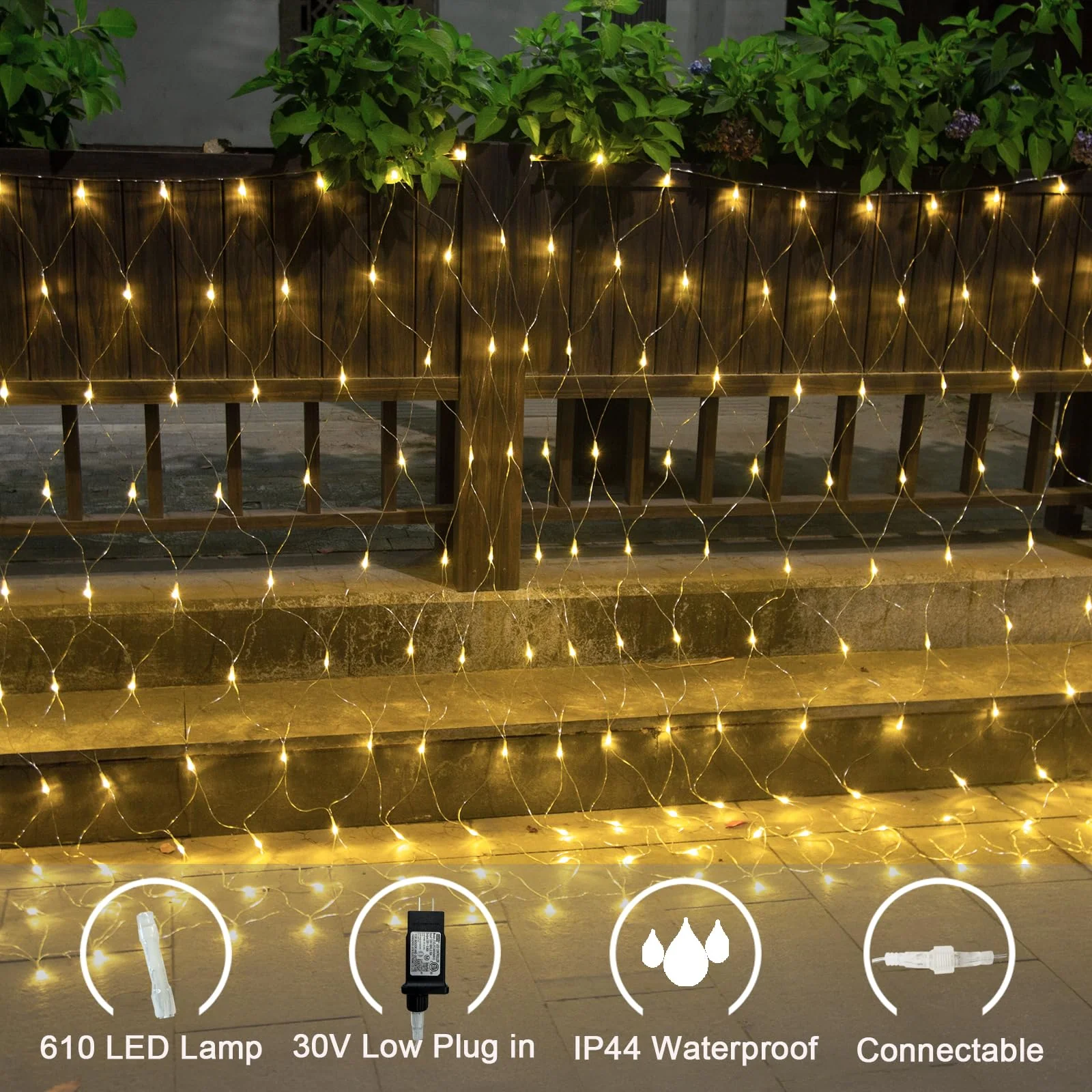 Lovelite 610 LED Christmas Net Lights, 34.5ft x 5ft Mesh Lights Outdoor Clear Wire 8 Modes, Waterproof Connectable String Lights Plug in for Bushes Xmas Tree Garden Holiday Party Decor - Warm White - Image 5