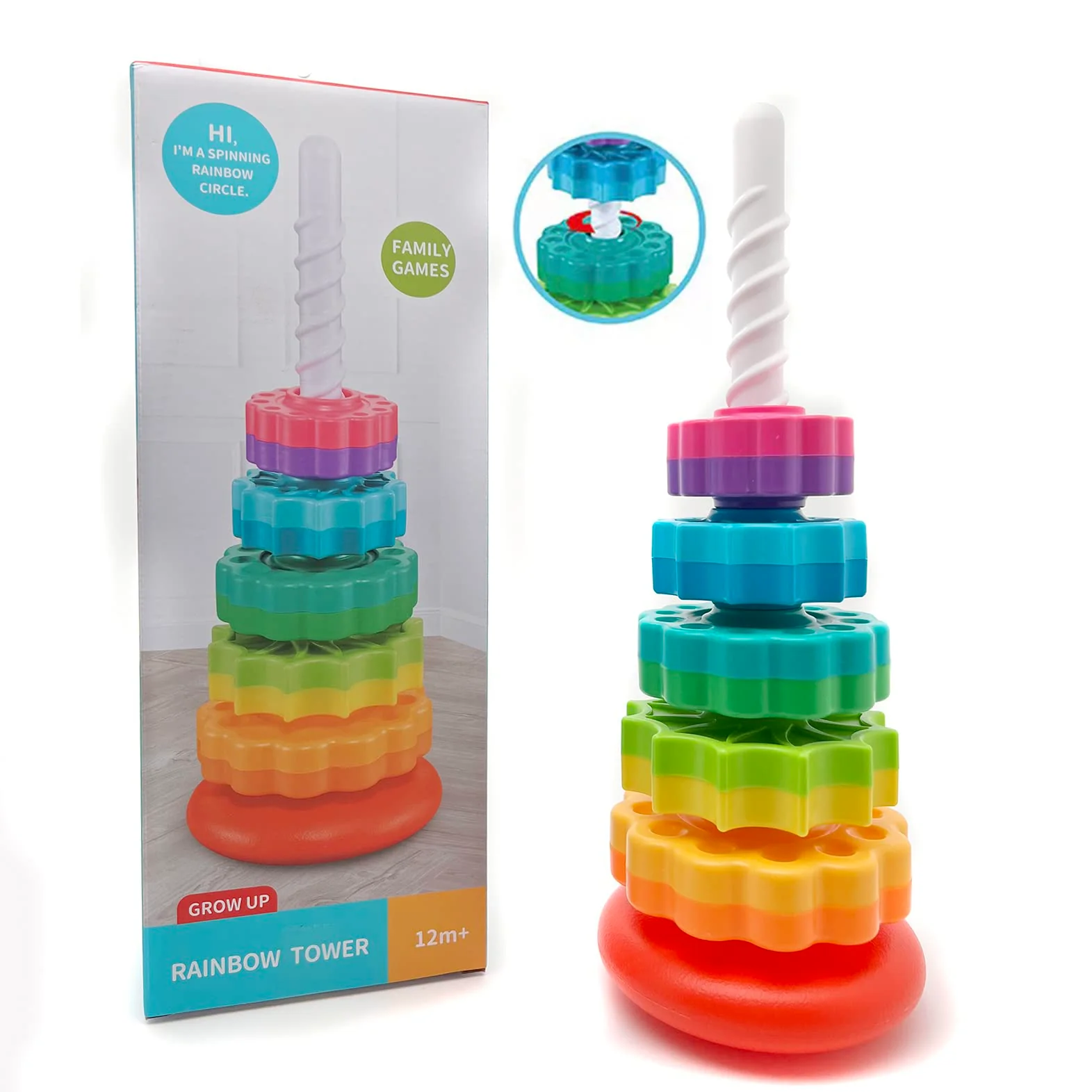 LUCKFUTURE Spinning Stacking Toys, Educational Toddler Toy Stacking Rings Baby Toys, Montessori Toy for Girls and Boys, Spin Gears Christmas Birthday Gift for 1-3 Year Old - Image 2