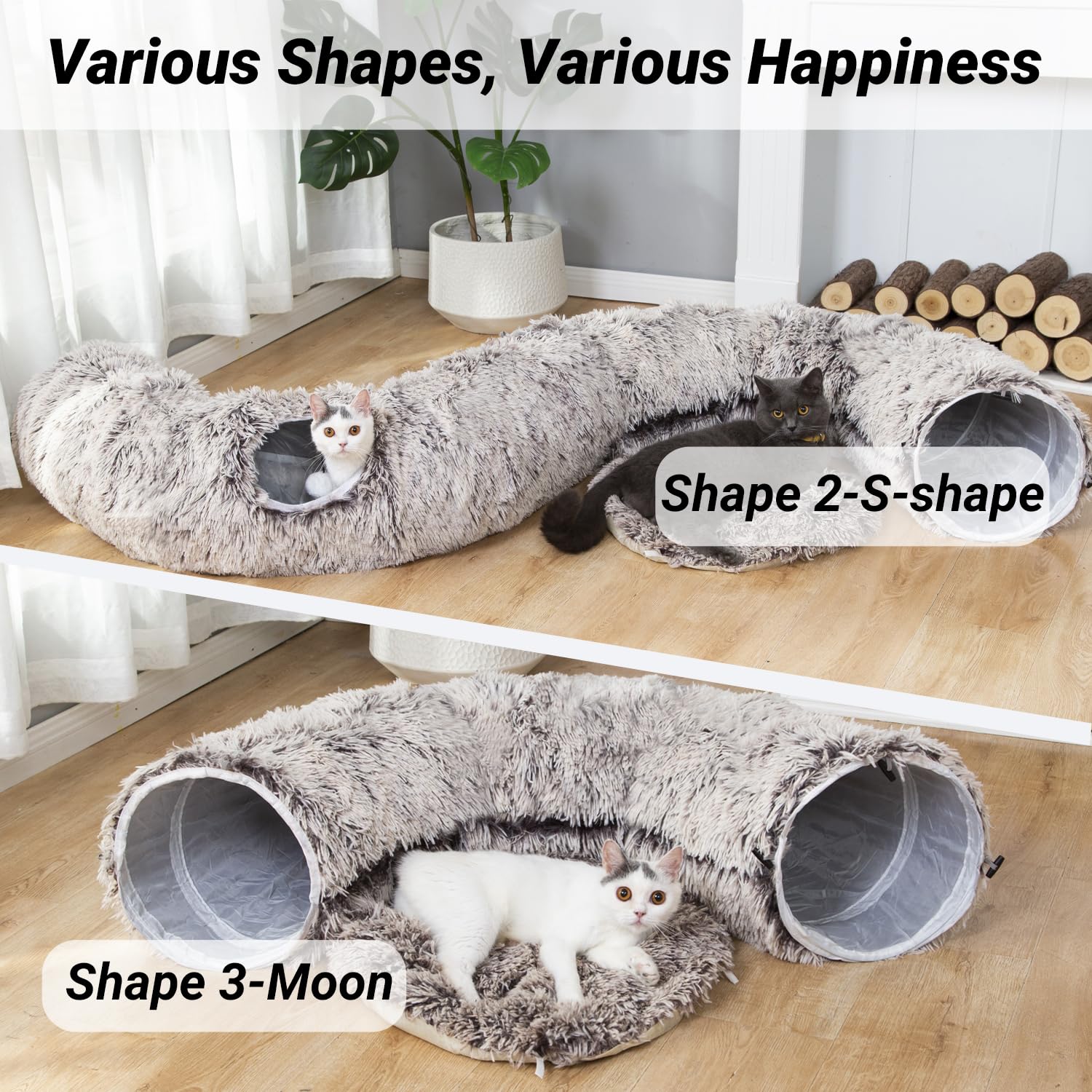 LUCKITTY Warm Fluffy Plush Cat Tunnel Bed Under Christmas Tree Big Tube Playground Toys 3 FT Diameter Longer Crinkle Collapsible 3 Way, for Indoor Cat Kitty Kitten Puppy Rabbit Ferret Brown - Image 5