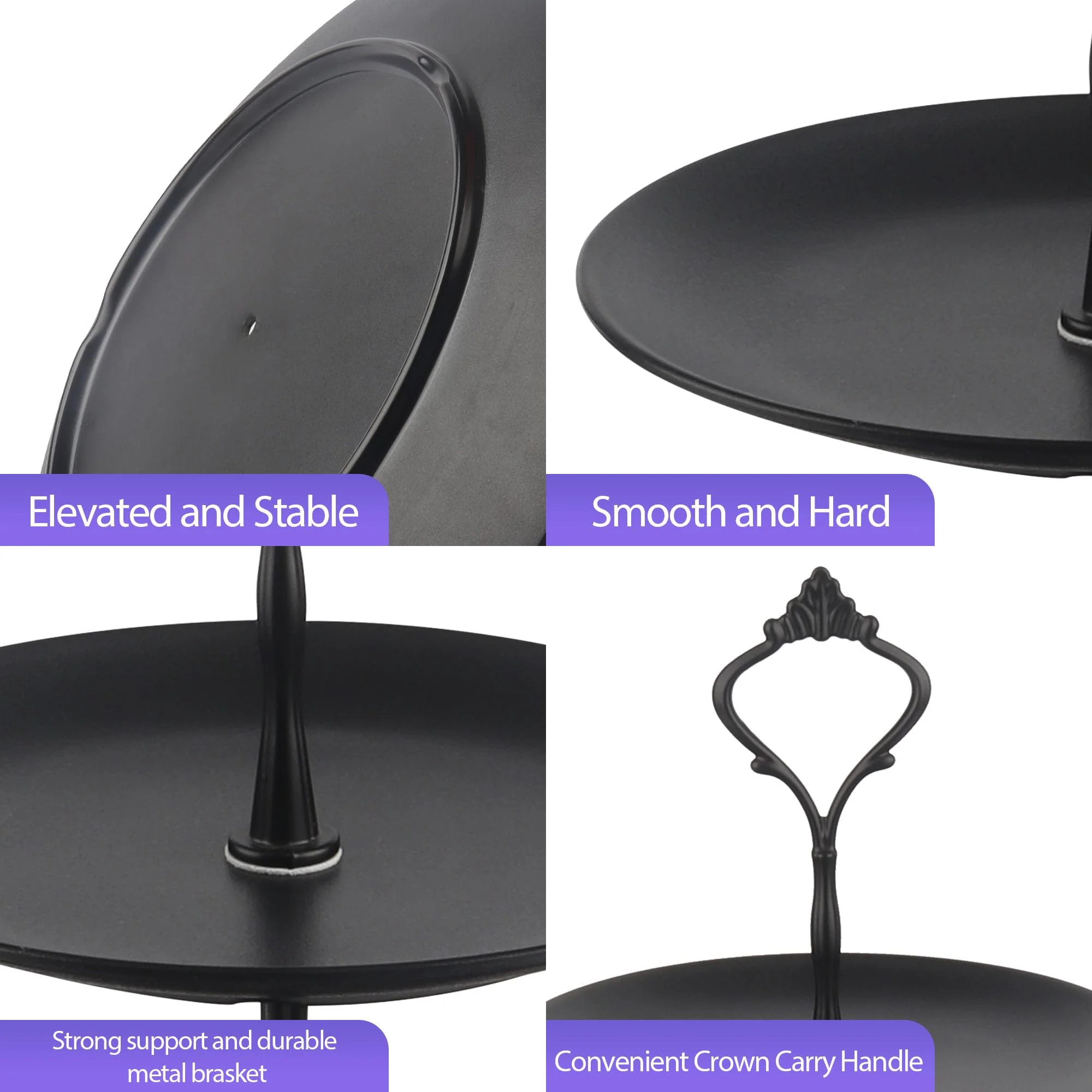 Lucky Will Black Tiered Dessert Serving Tray for Kid's Party Supplies Favors 3 Tier Cupcake Cake Stand for Birthday Tea Afternoon Halloween Christmas Candy Bar - Image 2