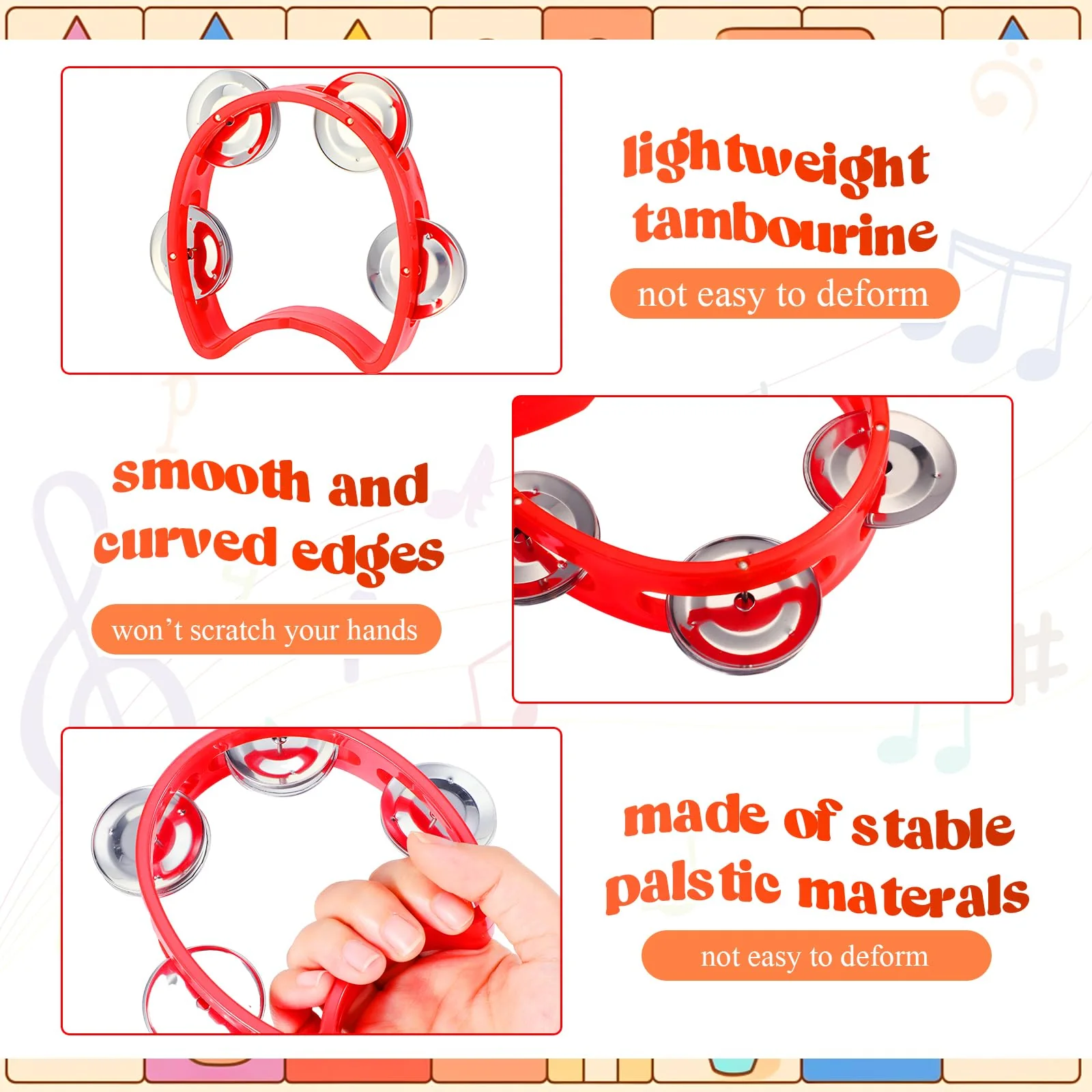 Lukmaa 72 Pcs Christmas Tambourines Bulk, 36 Plastic Hand Bells 36 Cymbals Musical Toy Instruments for Church Sunday School, Education Activities, Christian Charity Donation(Round) - Image 4