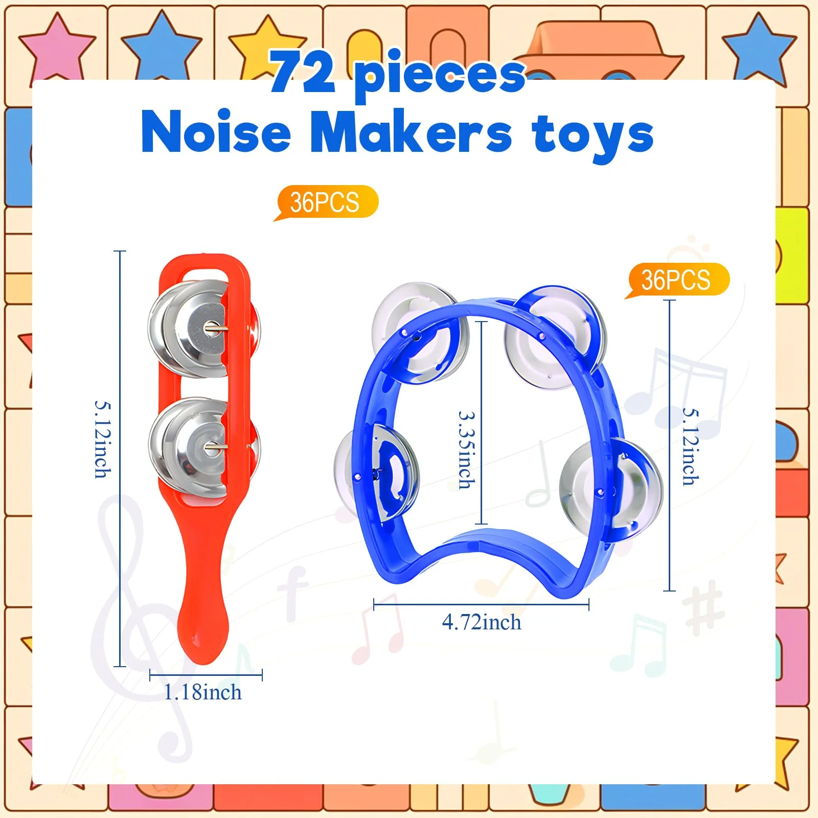 Lukmaa 72 Pcs Christmas Tambourines Bulk, 36 Plastic Hand Bells 36 Cymbals Musical Toy Instruments for Church Sunday School, Education Activities, Christian Charity Donation(Round) - Image 5