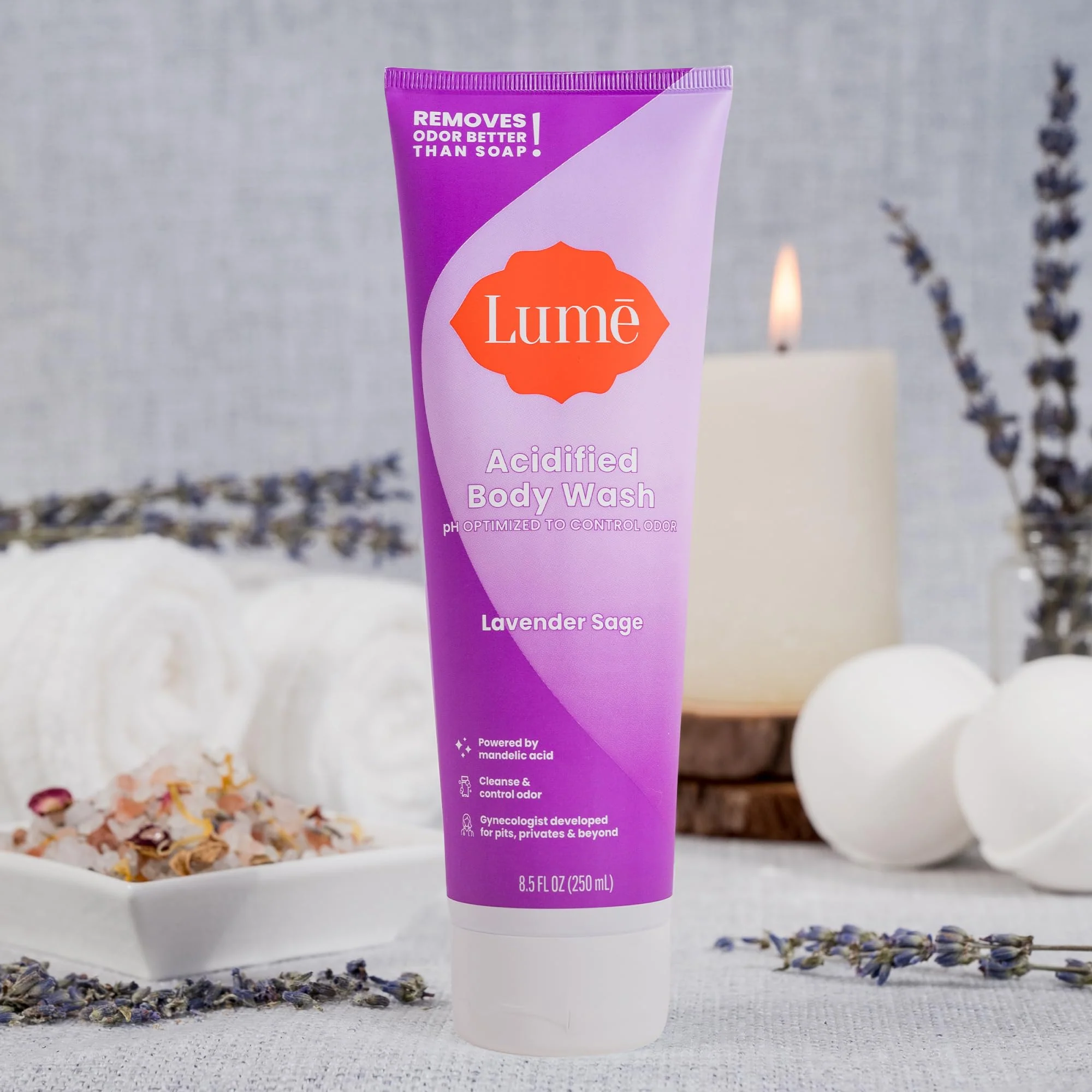 Lume Acidified Body Wash - 24 Hour Odor Control - Removes Odor Better than Soap - Moisturizing Formula - Formulated Without SLS or Parabens - OB/GYN Developed - 8.5 ounce (Pack of 2) (Lavender Sage) - Image 2