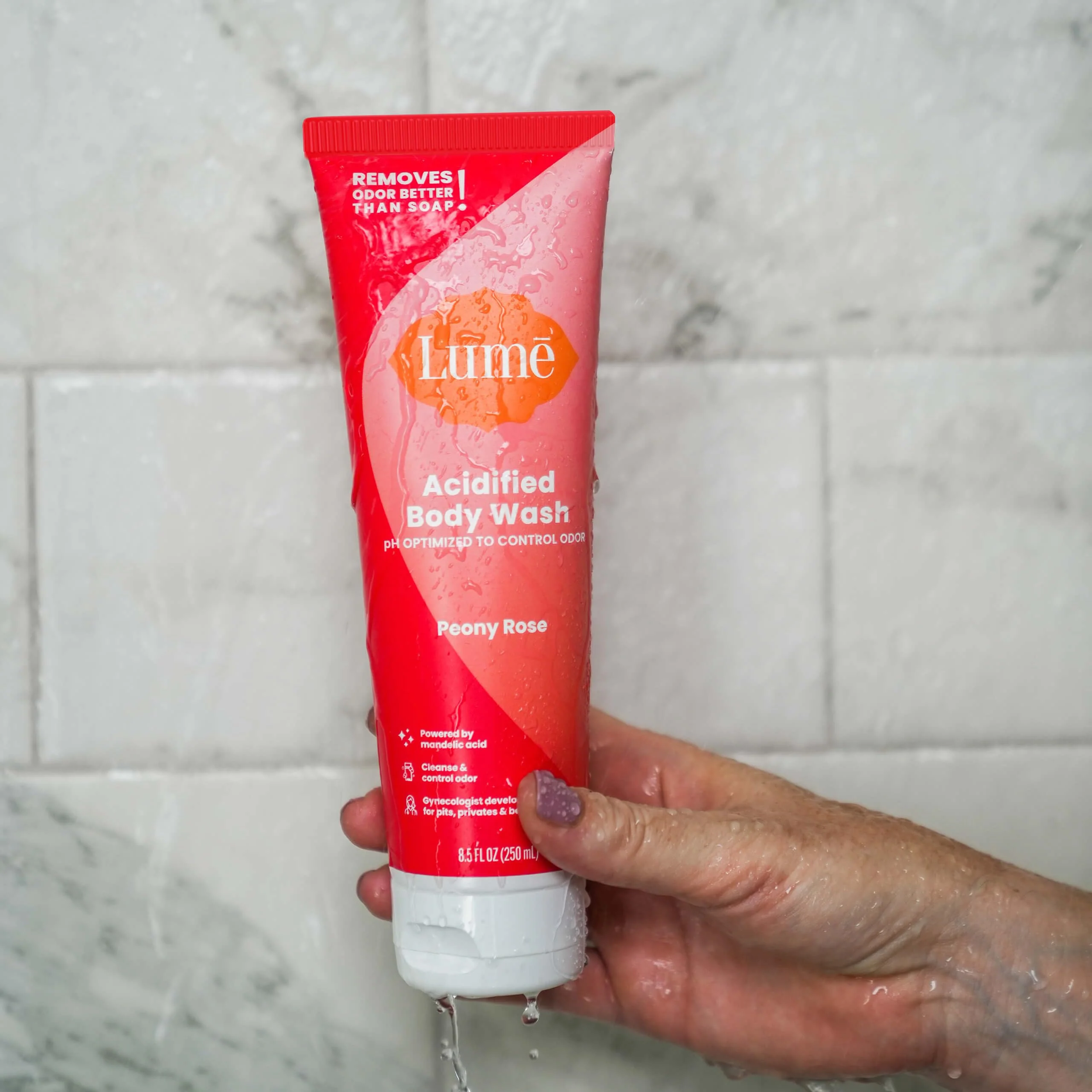 Lume Acidified Body Wash - 24 Hour Odor Control - Removes Odor Better than Soap - Moisturizing Formula - Formulated Without SLS or Parabens - OB/GYN Developed - 8.5 ounce (Pack of 2) (Peony Rose) - Image 5