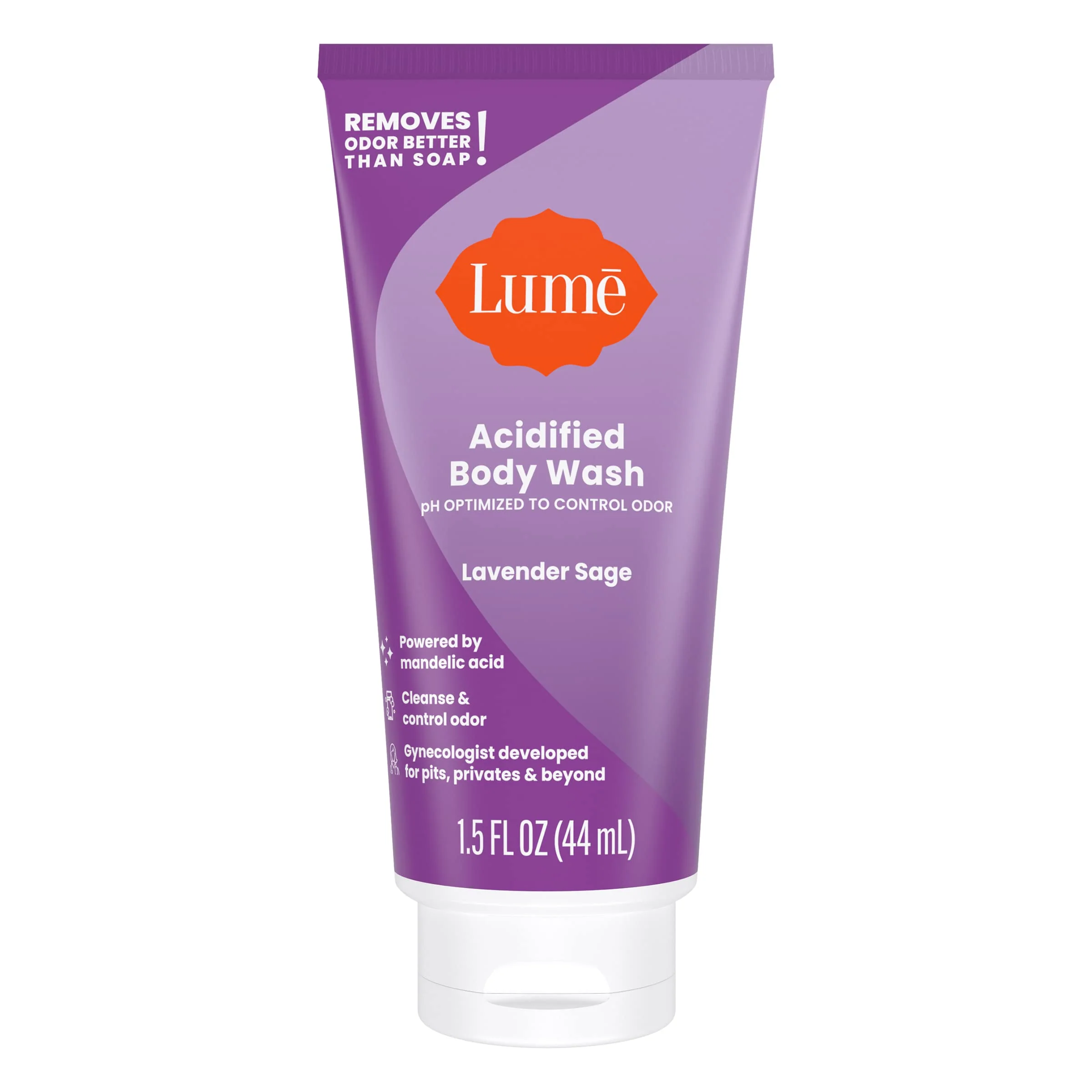 Lume Acidified Body Wash 5 Pack Minis - 24 Hour Odor Control - Moisturizing Formulated Without SLS & Parabens - 1.5 ounce Tubes (Clean Tangerine, Lavender Sage, Peony Rose, Toasted Coconut, Unscented) - Image 4