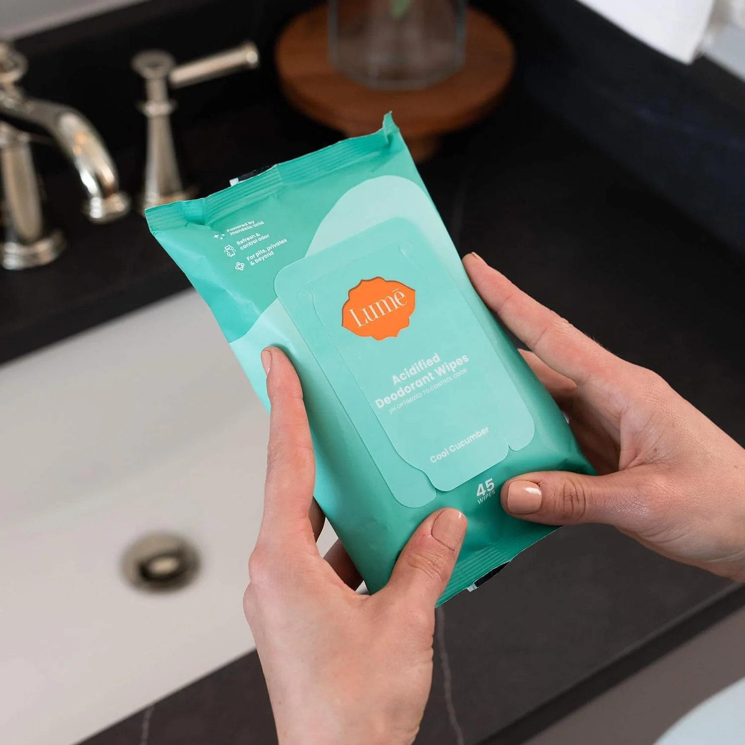 Lume Acidified Deodorant Wipes - 24 Hour Odor Control - Aluminum Free, Baking Soda Free, Skin Loving - 45 Count (Pack of 3) (Cool Cucumber) - Image 4