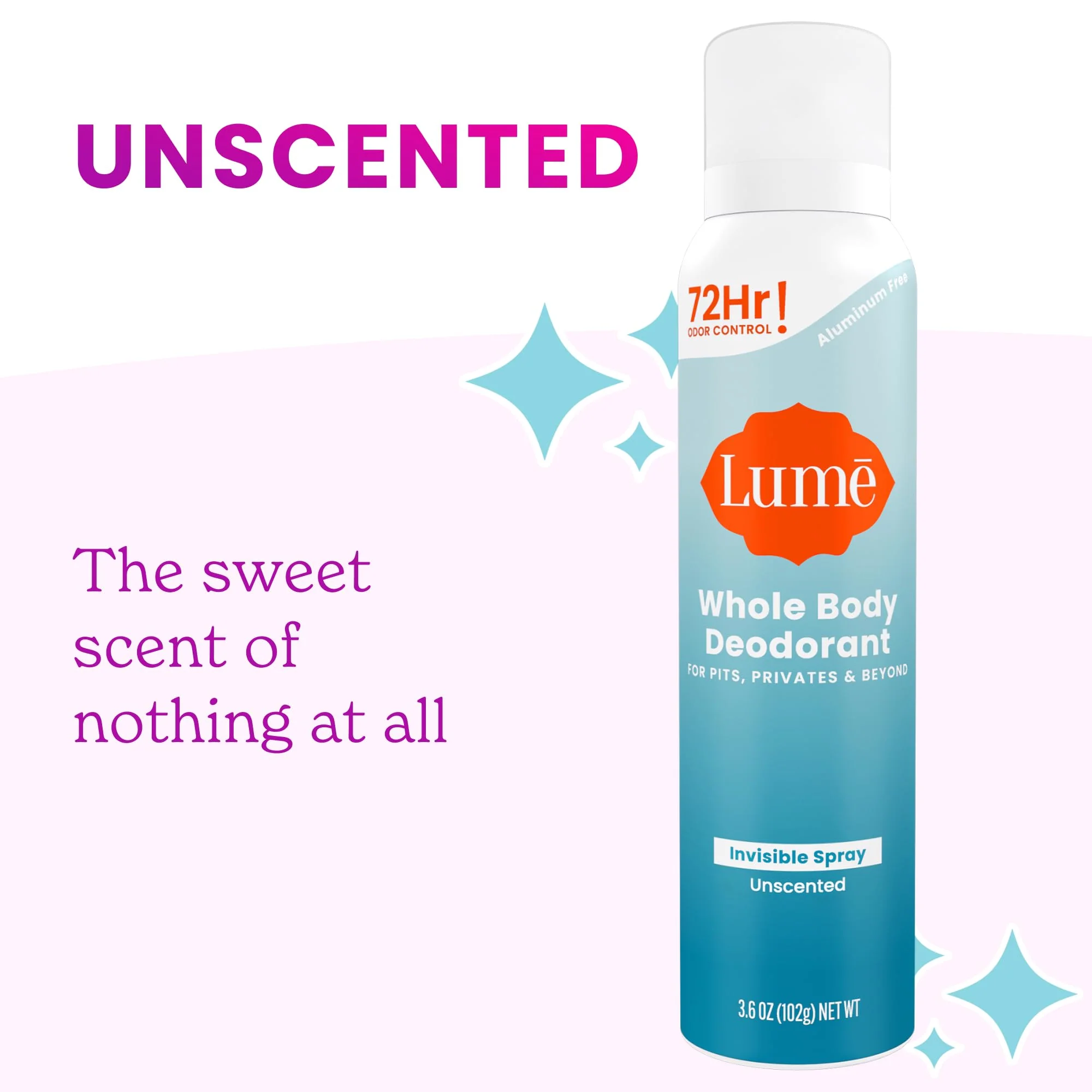 Lume Invisible Spray Deodorant For Women - Whole Body Deodorant Spray - 72 Hr Odor Control - Ozone Friendly, Natural Propellant - Aluminum & Baking Soda Free, Skin Loving - 2 pack (Unscented) - Image 7