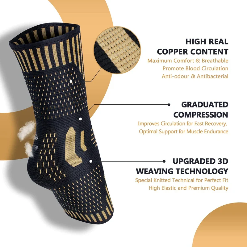 Lusenone Copper Ankle Brace Support for Men & Women (Pair), Best Ankle Compression Sleeve Socks for Plantar Fasciitis, Sprained Ankle, Achilles Tendon, Pain Relief, Recovery, Sports - Image 2
