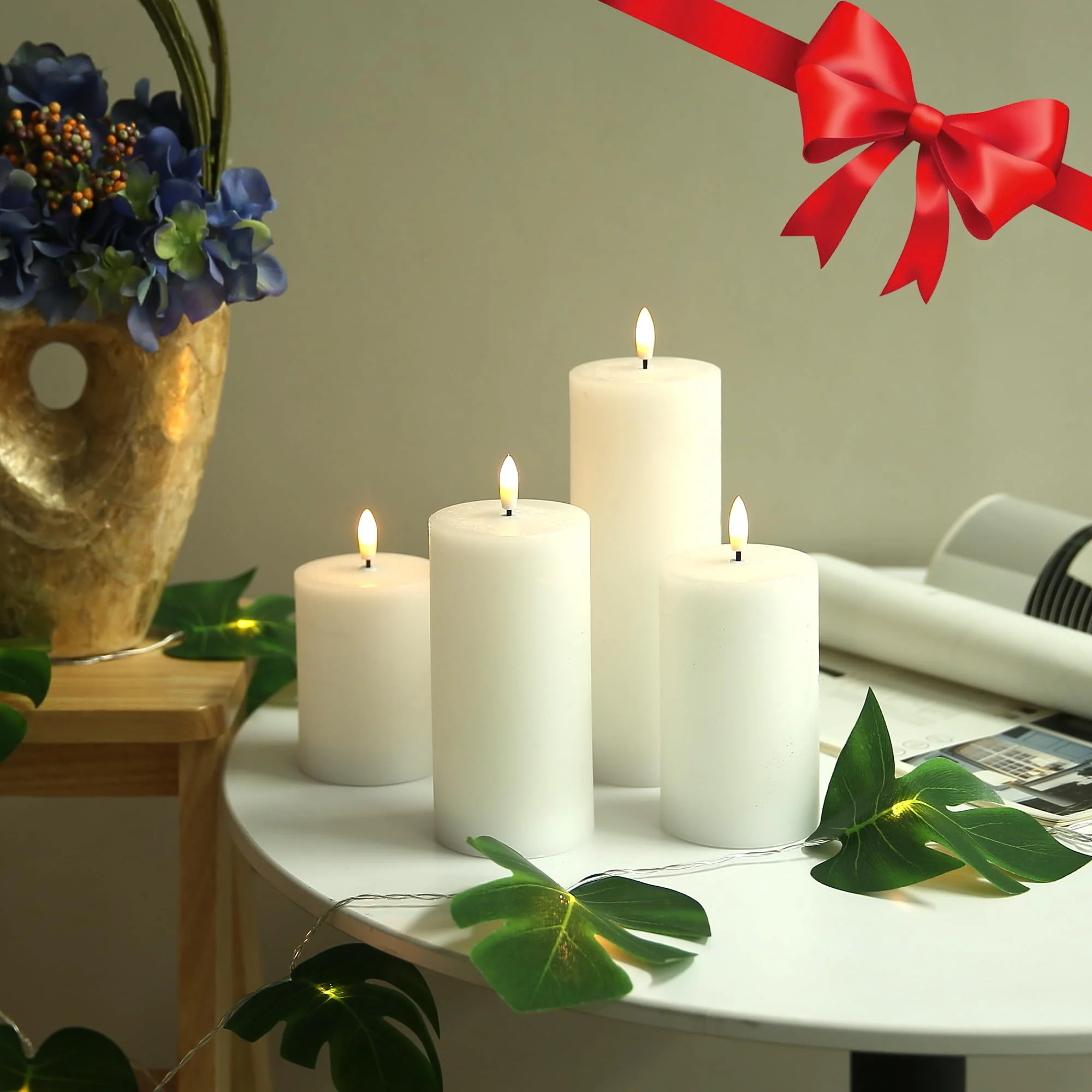 LUSHABOR Flameless Candles, 4 Pack Battery Operated Candles with Remote, Real Wax LED Fake Candles with Timer Flickering for Christmas Wedding Home Party D3 H 5" 6" 7" 9" White - Image 3