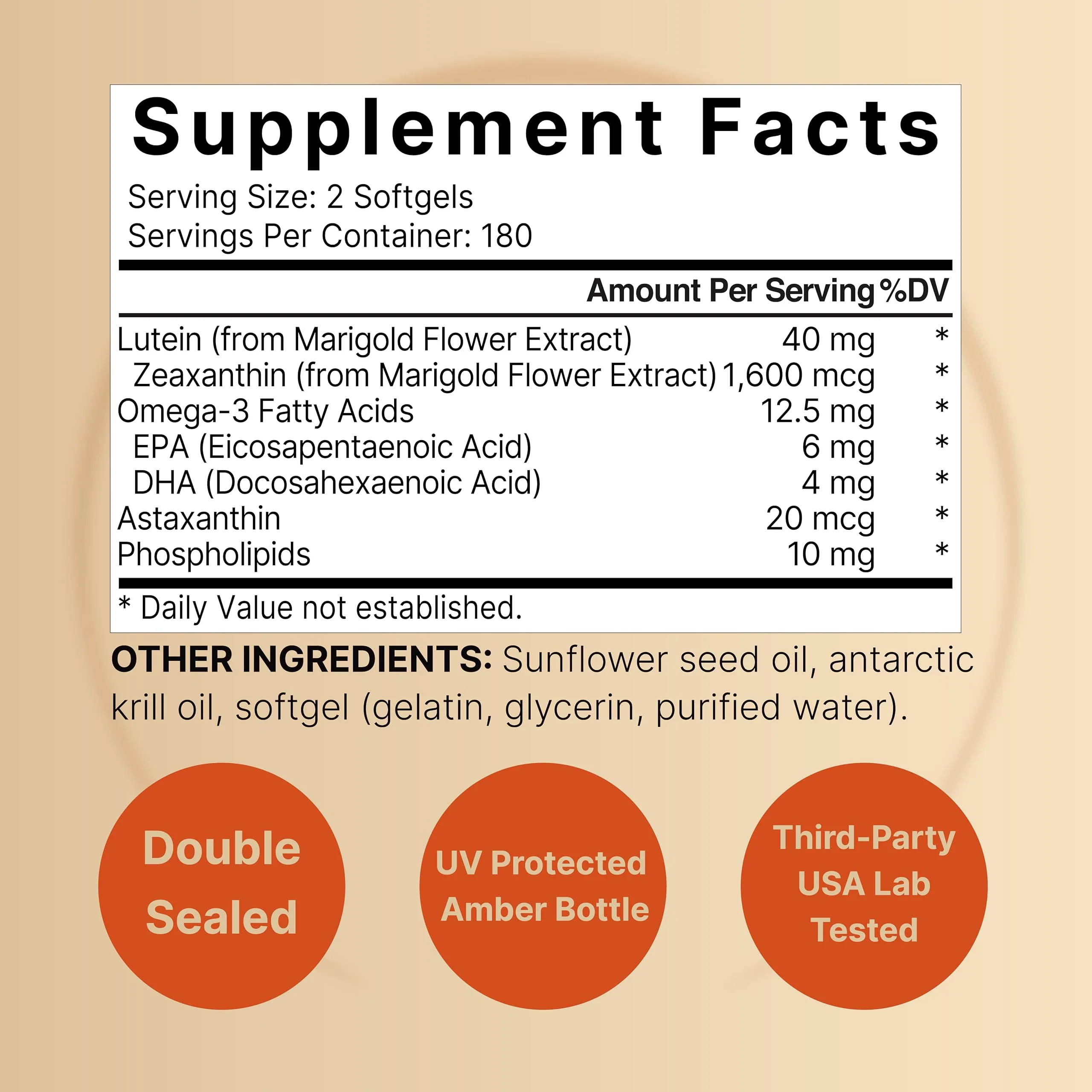 Lutein 40mg + Zeaxanthin 1,600mcg, 360 Softgels | 4-in-1 Formula with Astaxanthin, Omega-3 & Phospholipids | Marigold Flower Extract | Supports Eye, Brain & Vision Health | Non-GMO, Gluten Free - Image 8