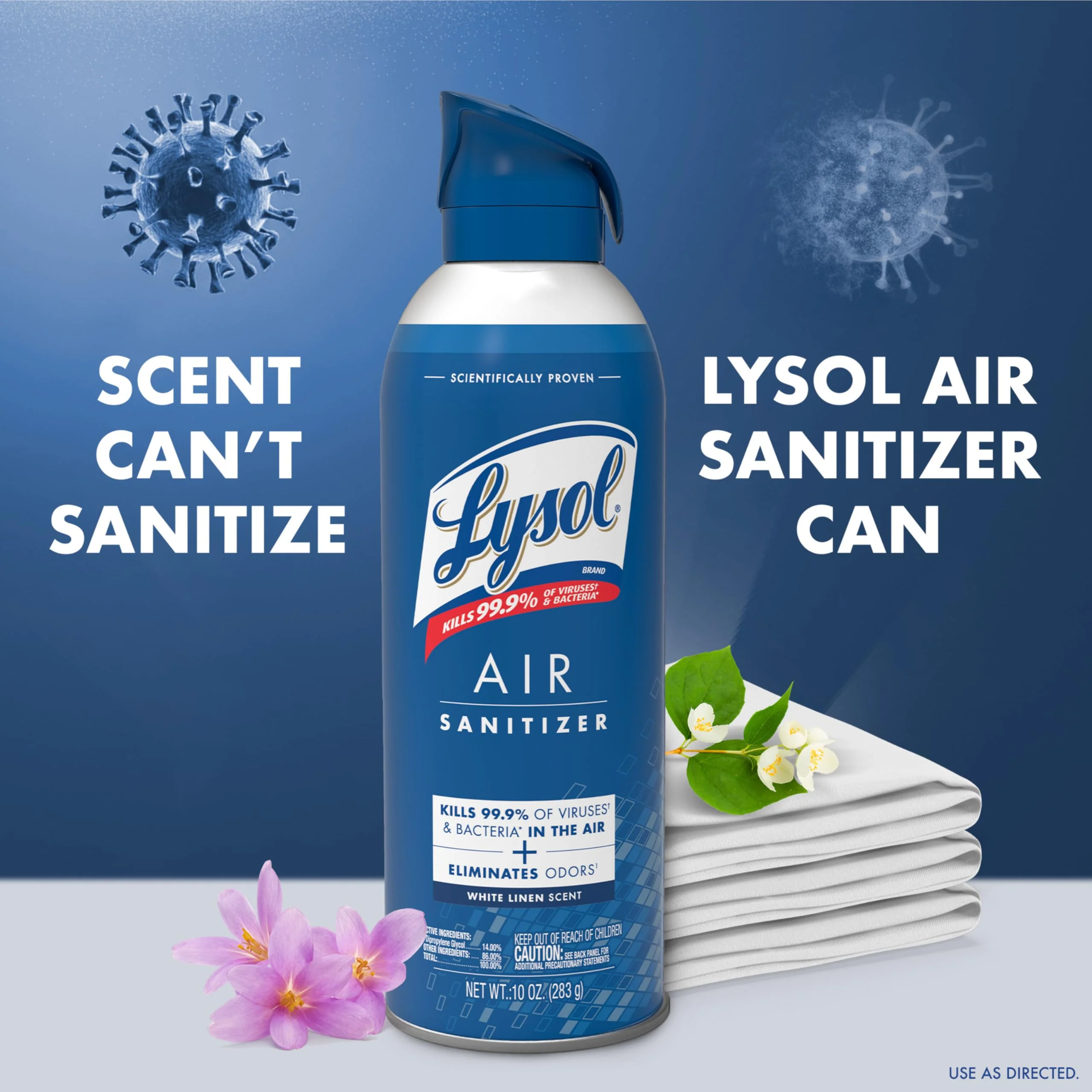 Lysol Air Sanitizer Spray with Odor Eliminator for Home & Office, Sanitizing Spray, Air Freshener Alternative, White Linen Scent, 10 oz (Pack of 3) - Image 8