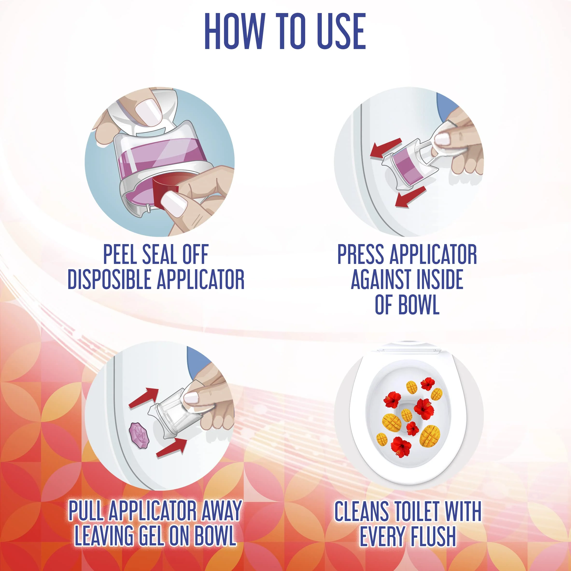 Lysol Click Gel Automatic Toilet Bowl Cleaner, Gel Toilet Bowl Cleaner, For Cleaning and Refreshing – Mango & Hibiscus, 6 applicators (Pack of 4, 24 Count Total) - Image 3