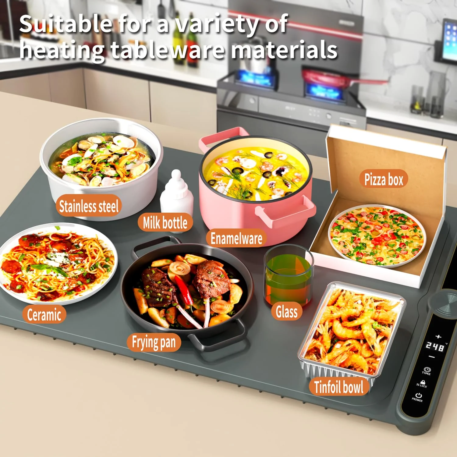 LYSXP 2025 Food Warming Mat, 15x23.6Inch 9-Level Temperature Adjustment, Multi-Functional Food Heater for Parties and Daily Use (Grey) - Image 7