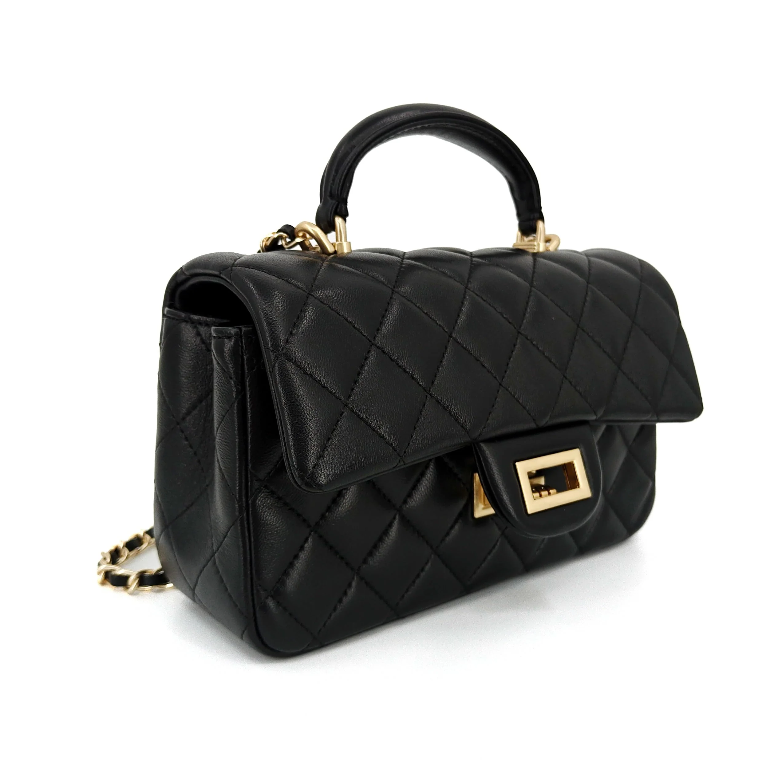 M-ioi-M Small Quilted Crossbody Bags for Women, Genuine Leather Shoulder Bags with Gold Chain Strap, Soft Lambskin Top Handle Flap Purses, Trendy Luxury Designer Lady Dressy Evening Handbags (Black) - Image 2