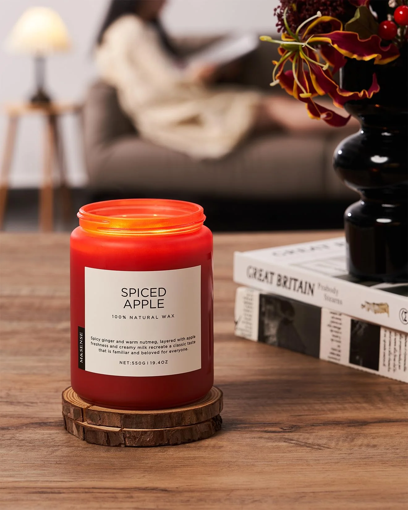 M&SENSE Spiced Apple Scented Candles for Home Natural Soy Wax 19.4oz 110 Hours Large Long Lasting Highly Scented Classic Christmas Holiday 2 Wicks Candle Gift Home Decor - Image 4