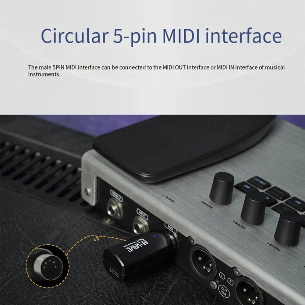 M-VAVE-SK7 5-pin Wireless MIDI-Adapter, Bluetooth-5.0 DIN5-MIDI In/Out Interface For Keyboards/Synths/Controllers,Ultra-Low Latency,Automatic Pairing-MIDI - Image 4
